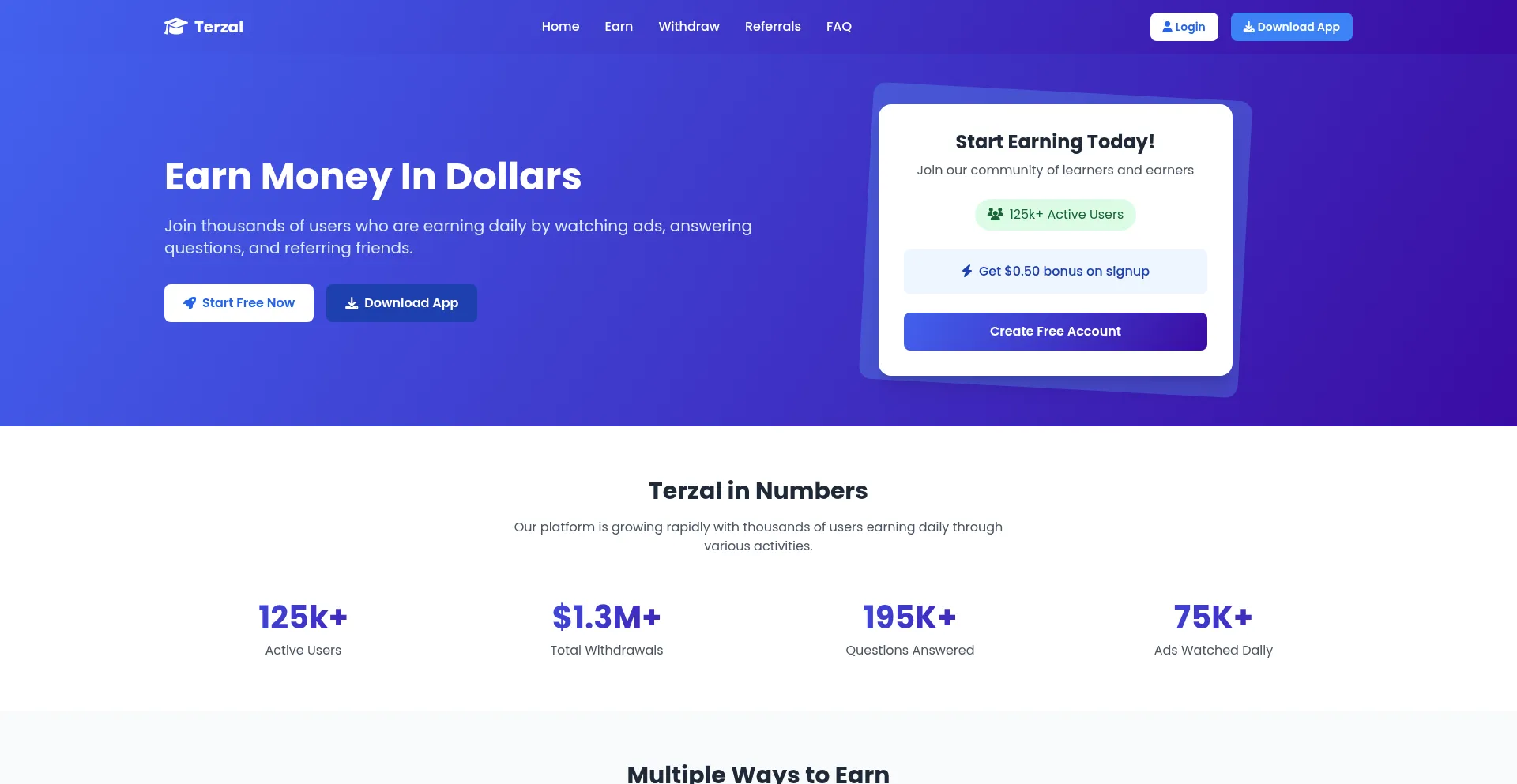 Website screenshot of Terzal.com
