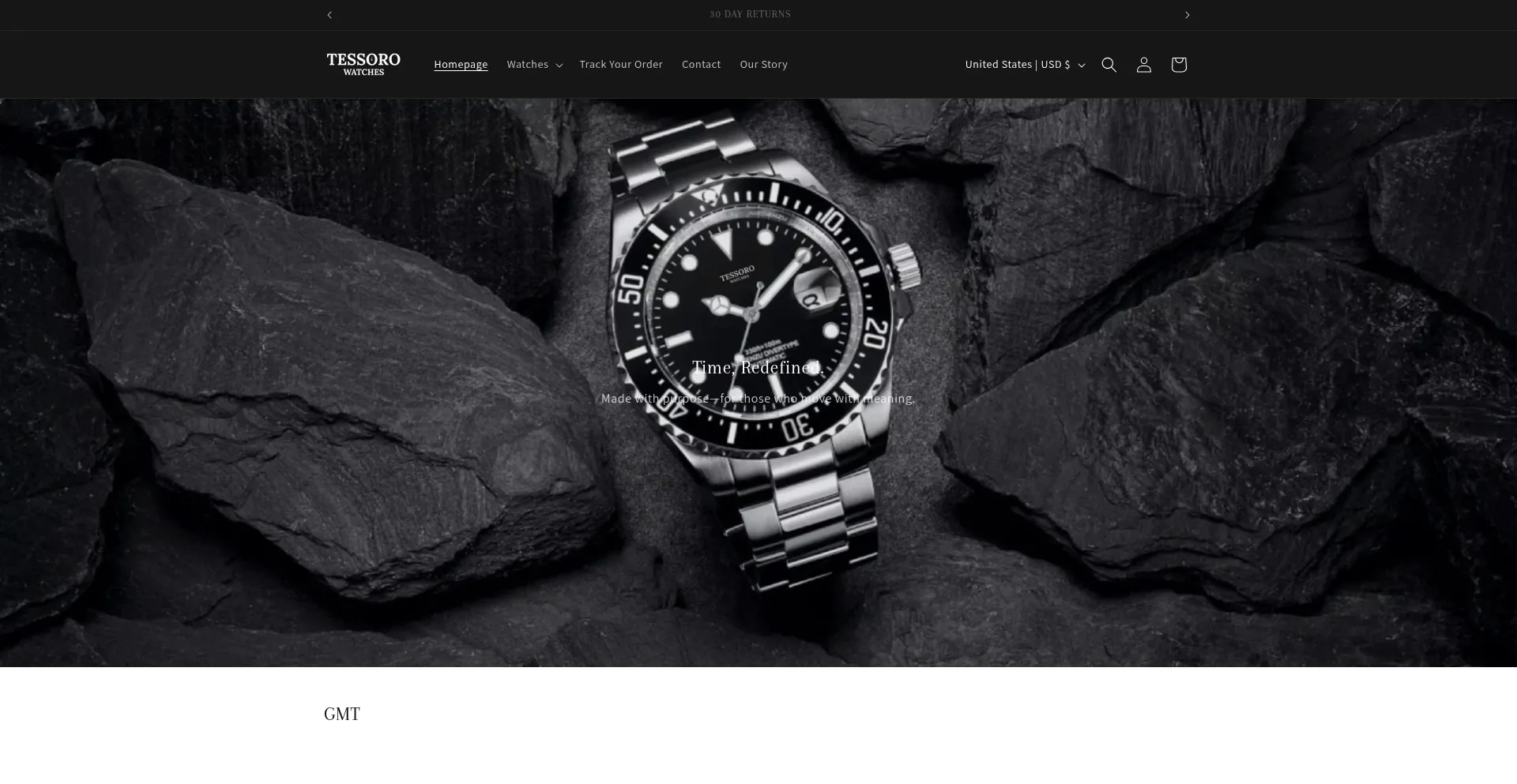 Website screenshot of Tessorowatches.com