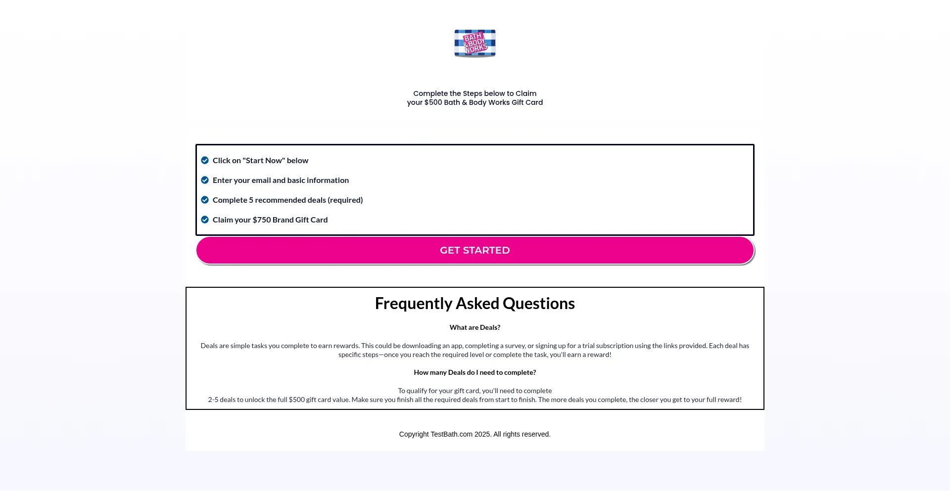 Website screenshot of Testbath.com
