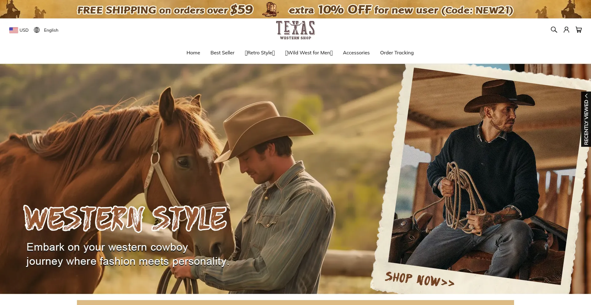 Website screenshot of Texaswesternshop.com