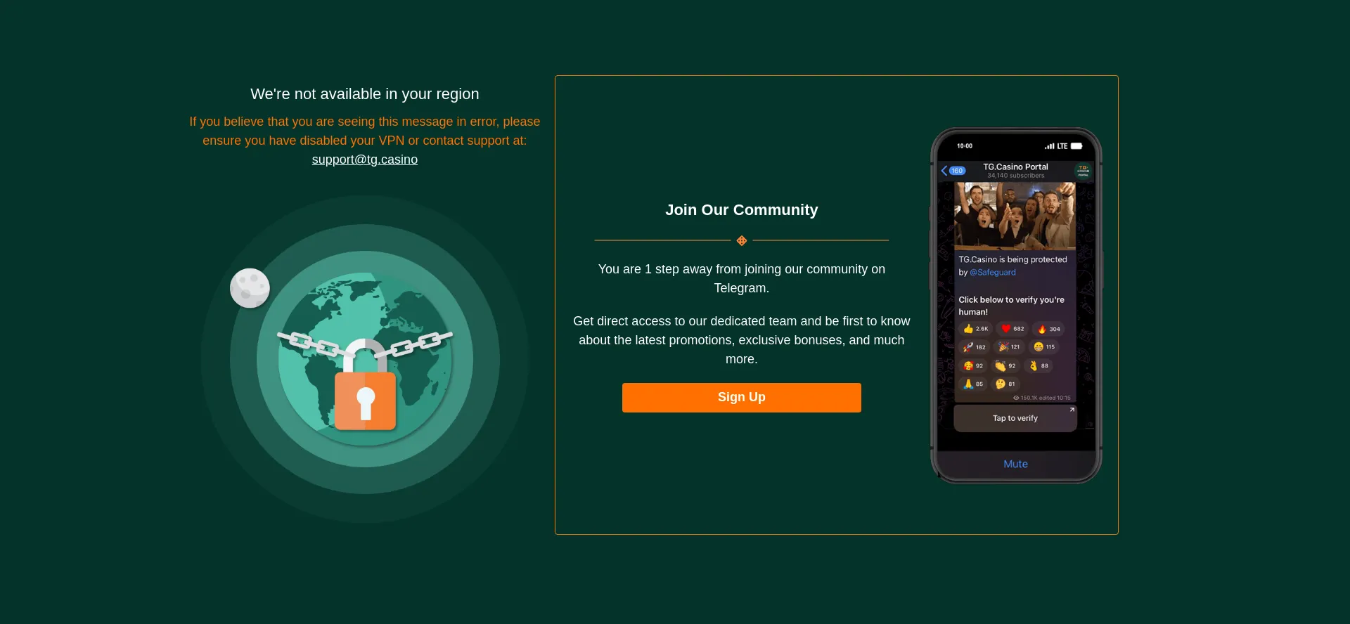 Website screenshot of Tg.casino