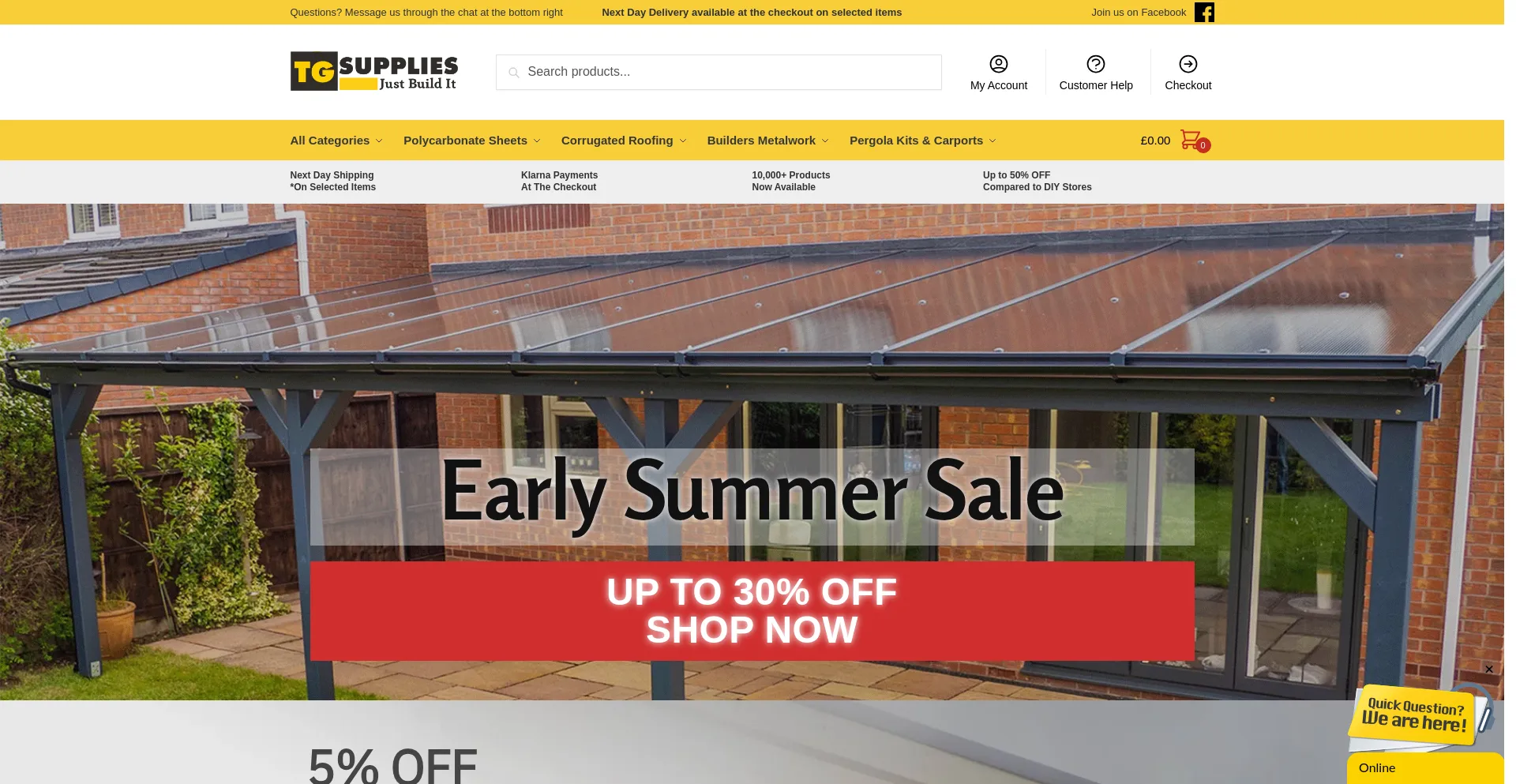 Website screenshot of Tgsupplies.co.uk