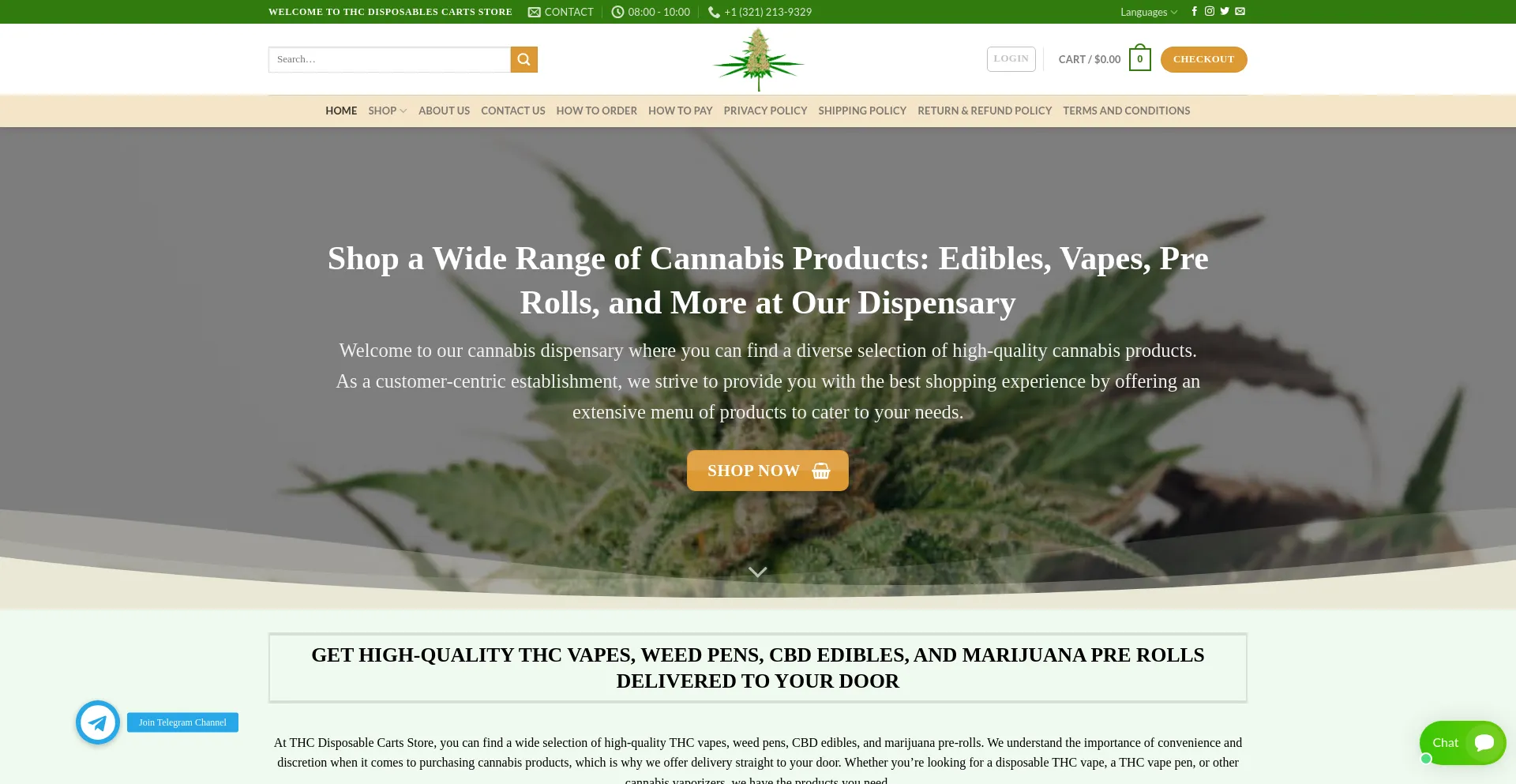 Website screenshot of Thcdispocarts.com