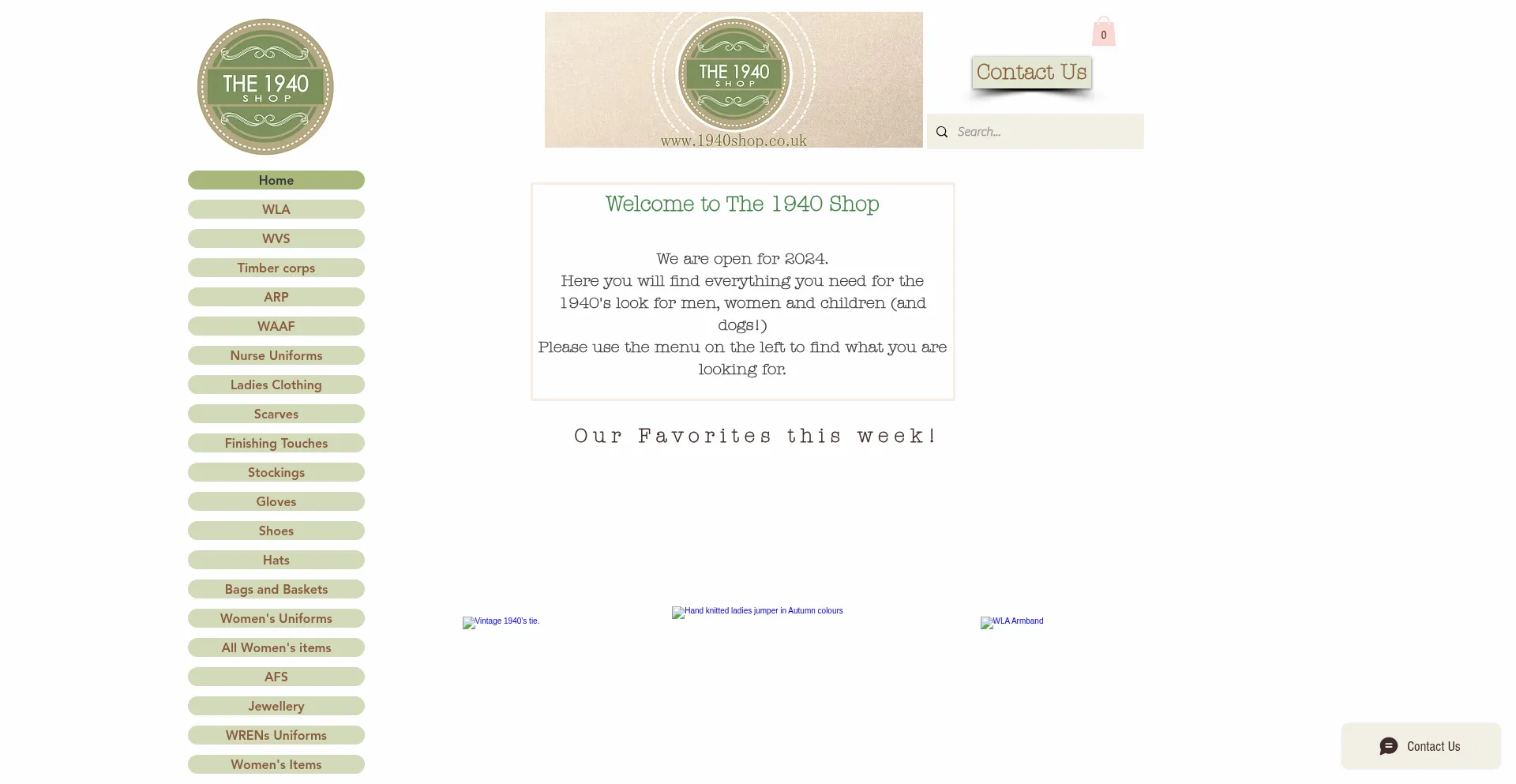 Website screenshot of The1940shop.co.uk