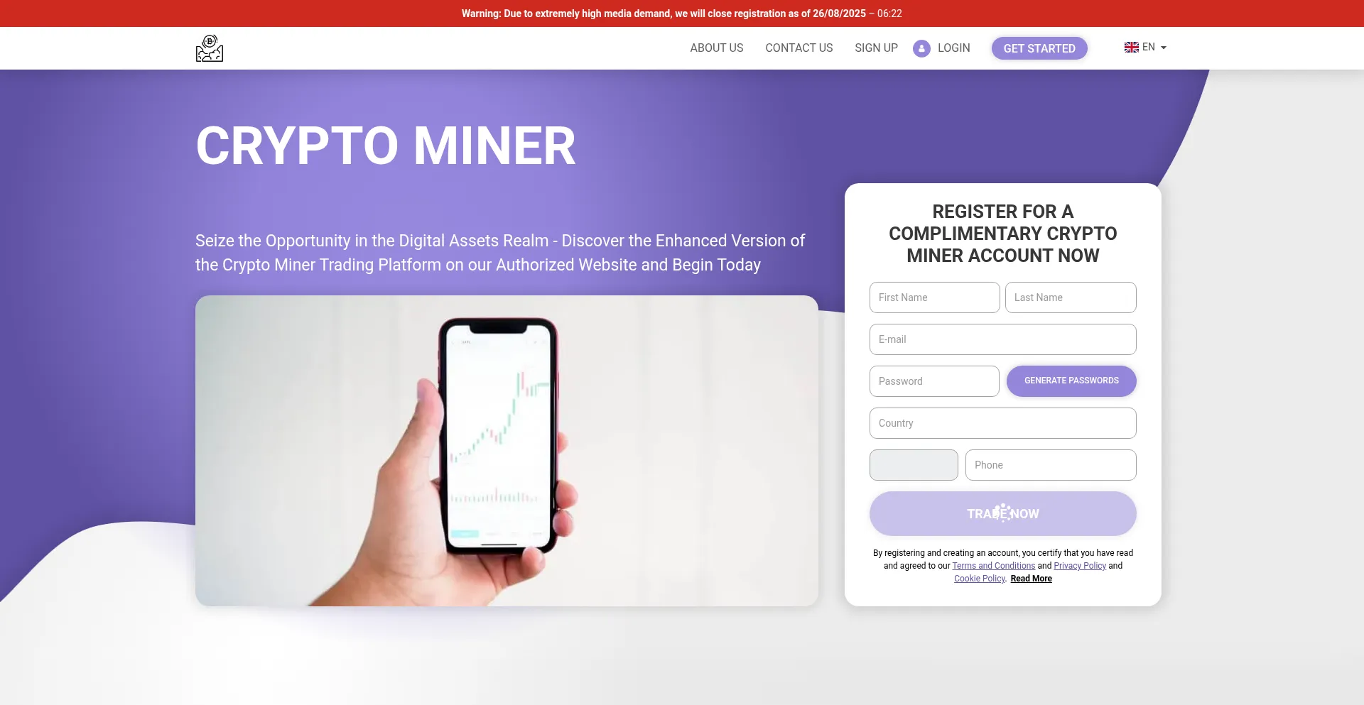 Website screenshot of The-cryptominer.com