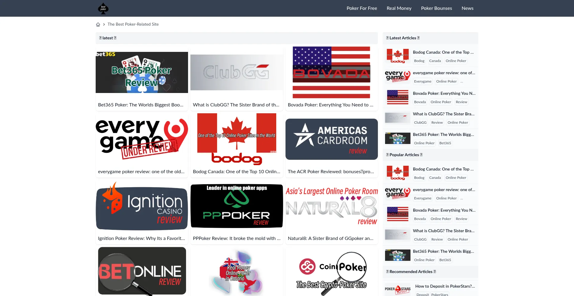 Website screenshot of Thebestpokeronline.com