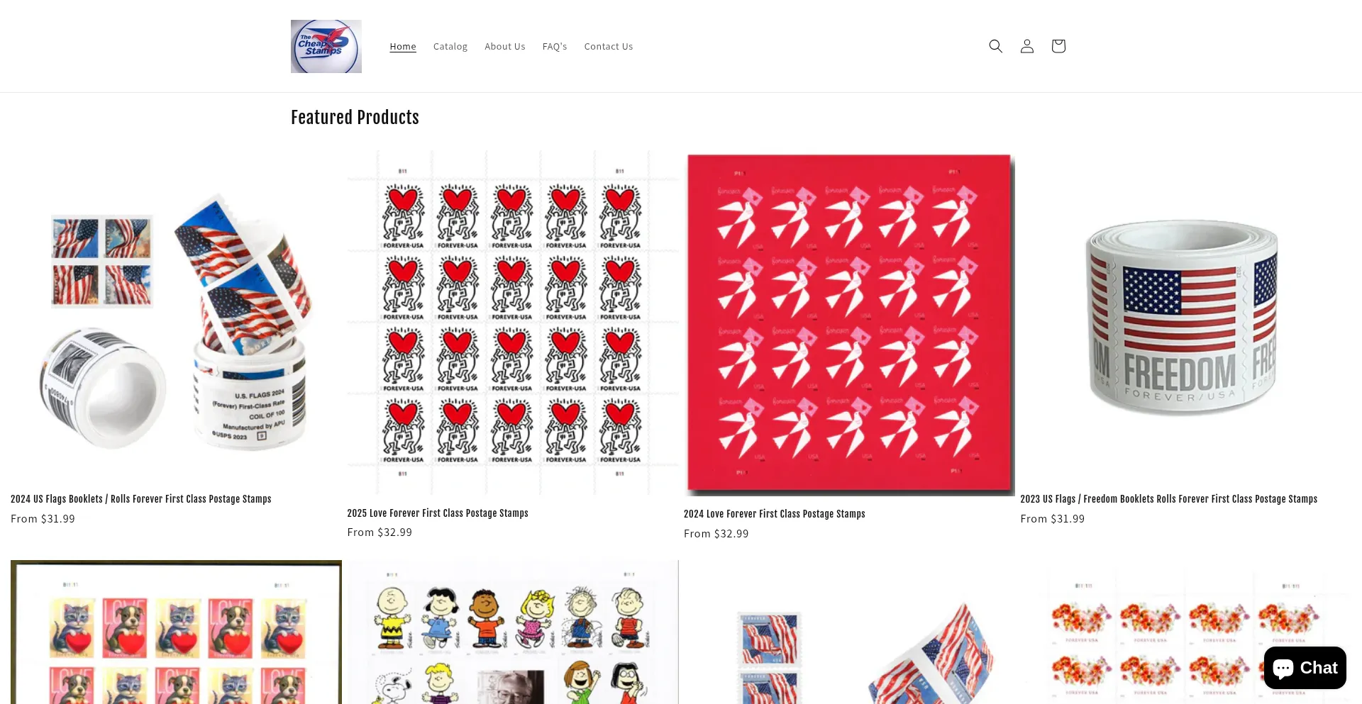 Website screenshot of Thecheapstamps.com