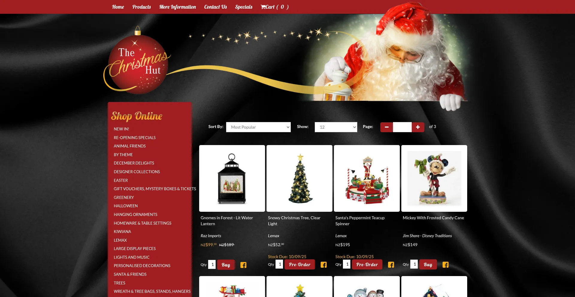 Website screenshot of Thechristmashut.co.nz