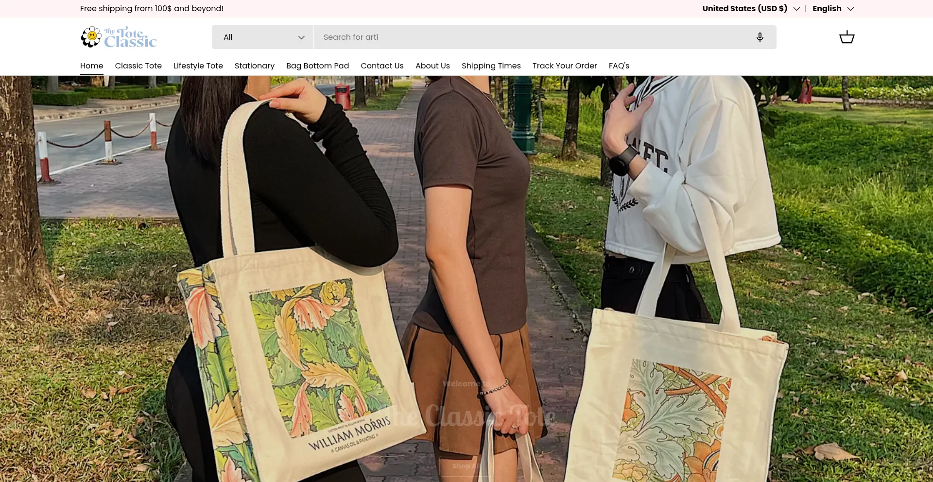 Website screenshot of Theclassictote.com