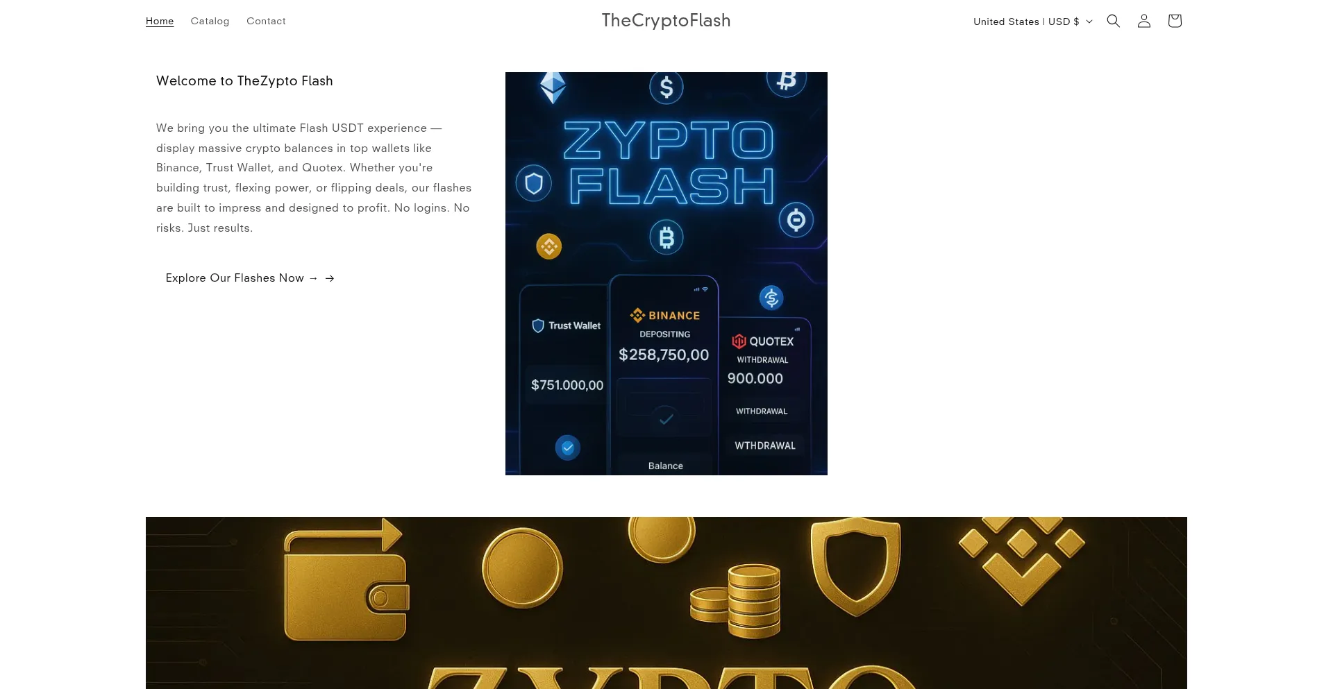 Website screenshot of Thecryptoflash.com