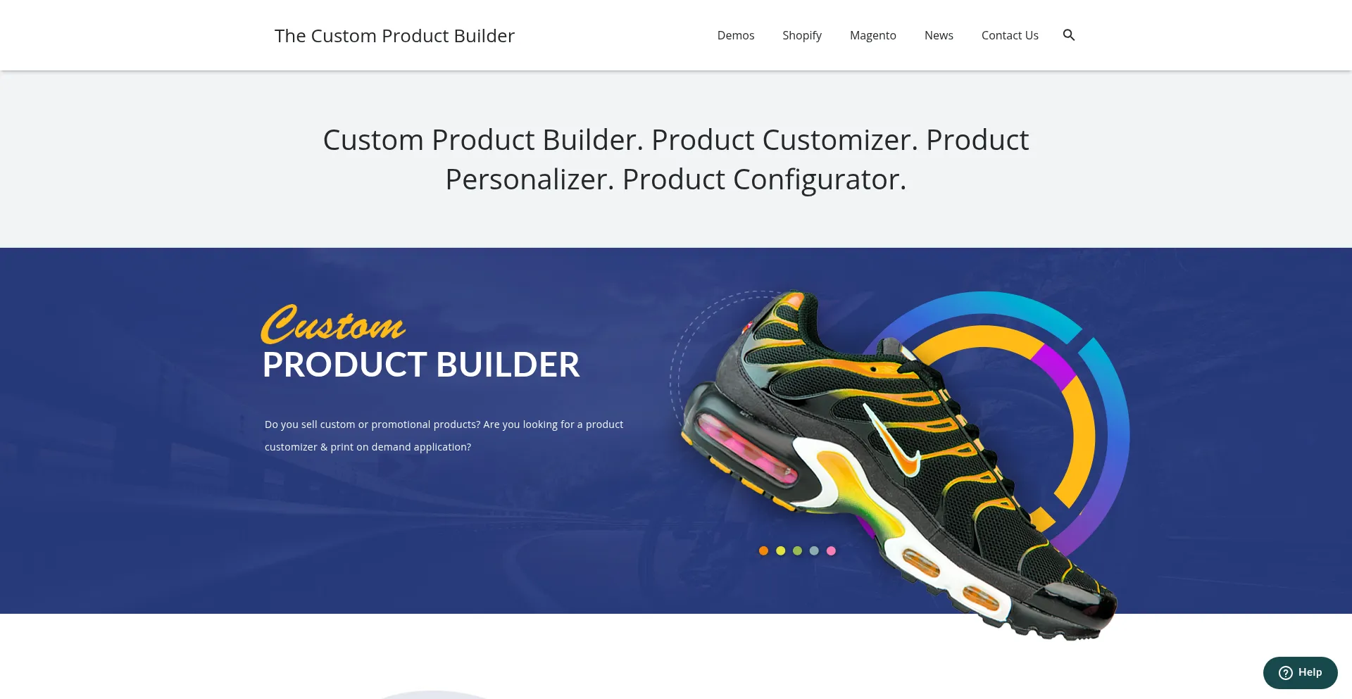 Website screenshot of Thecustomproductbuilder.com