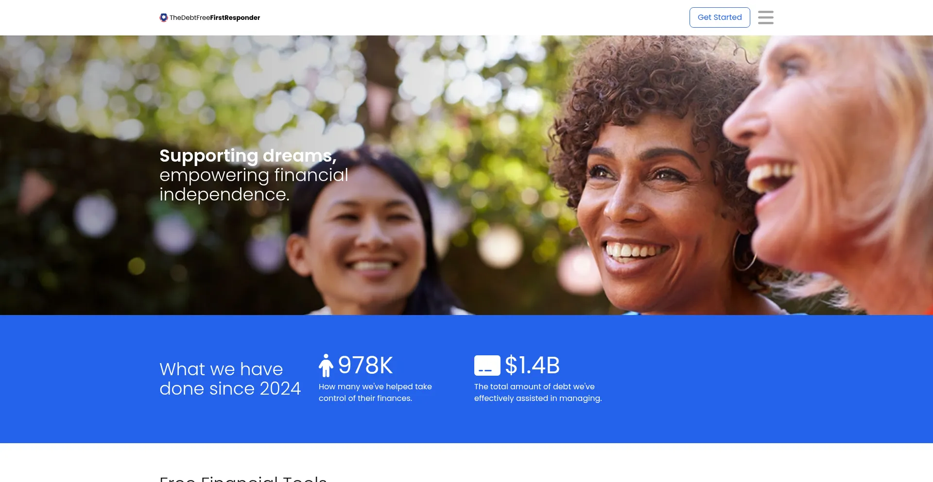 Website screenshot of Thedebtfreefirstresponder.com