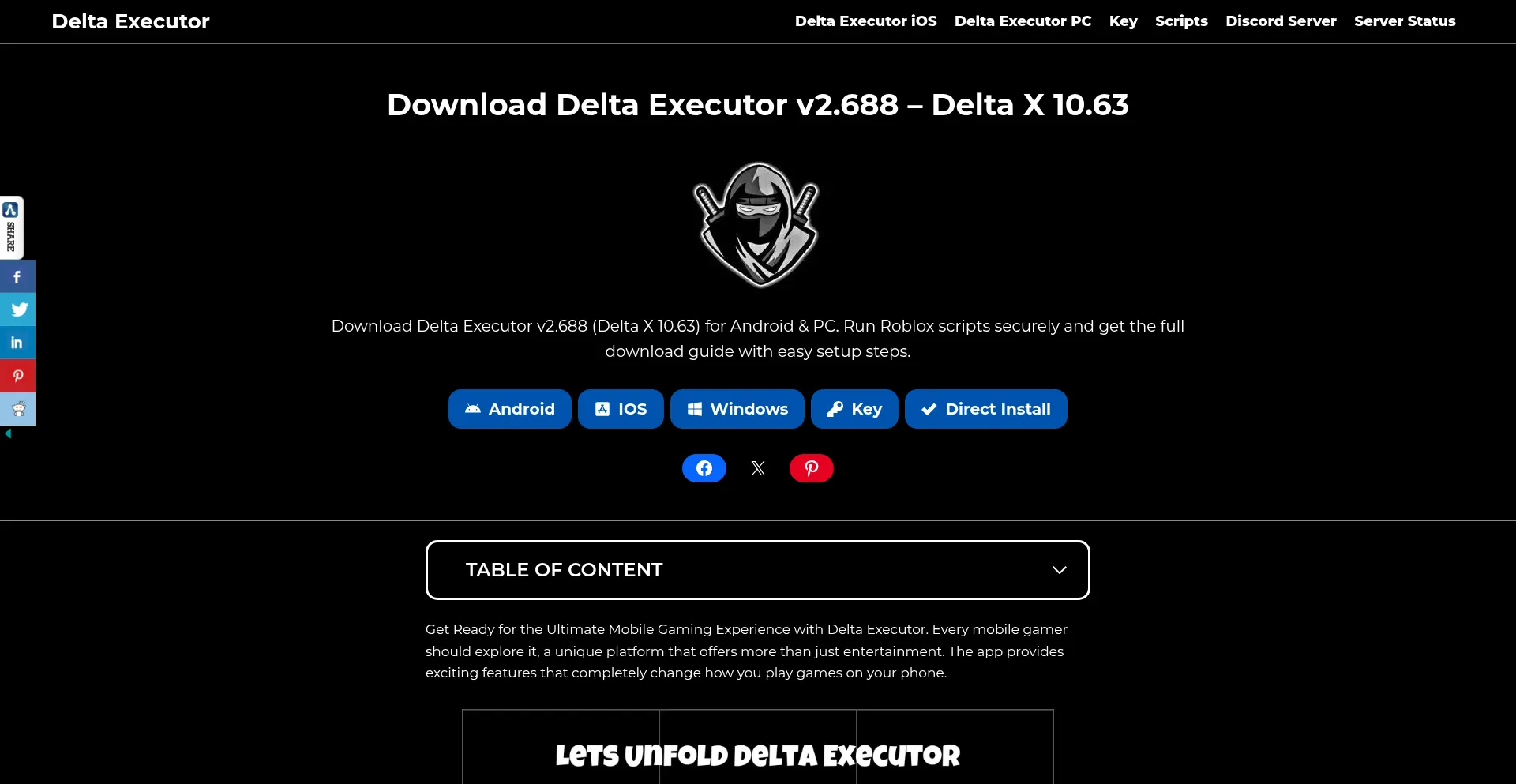 Website screenshot of Thedeltaexecutors.net