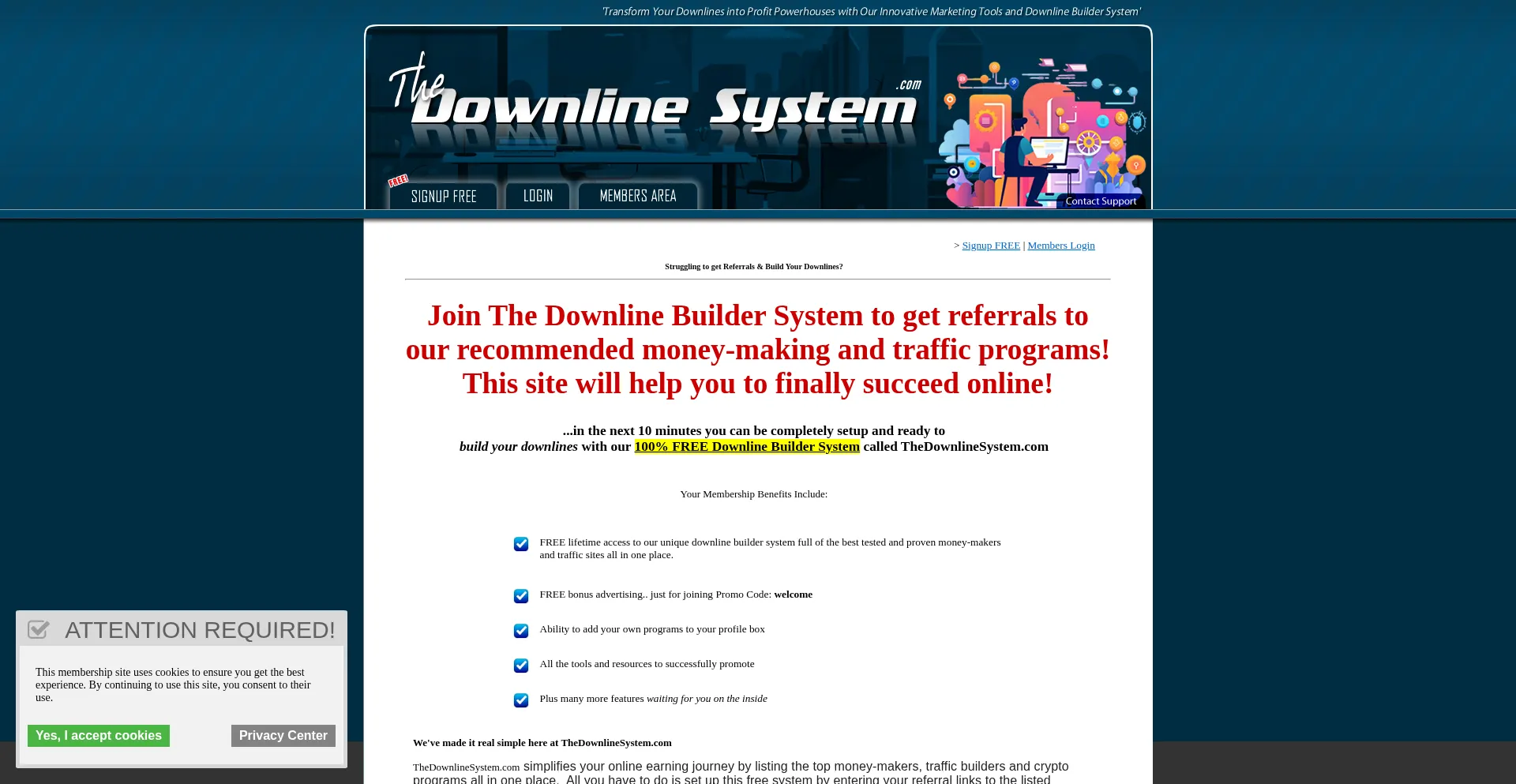Website screenshot of Thedownlinesystem.com