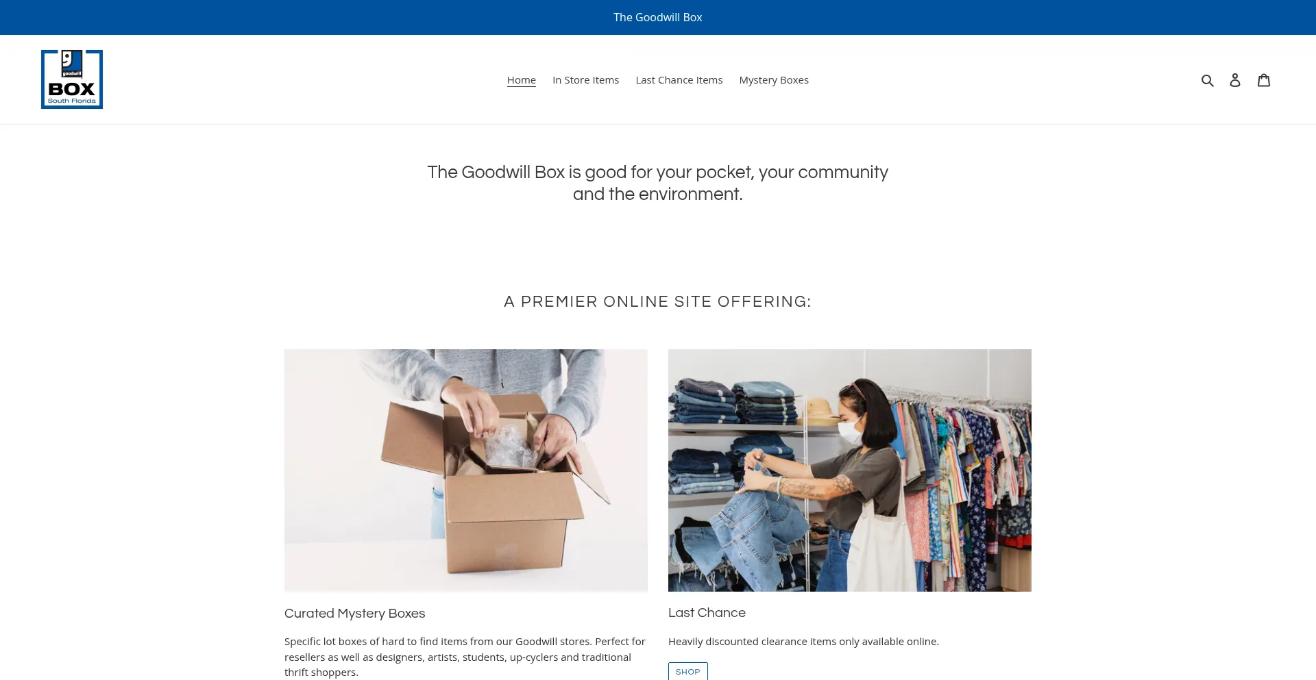 Website screenshot of Thegoodwillbox.com