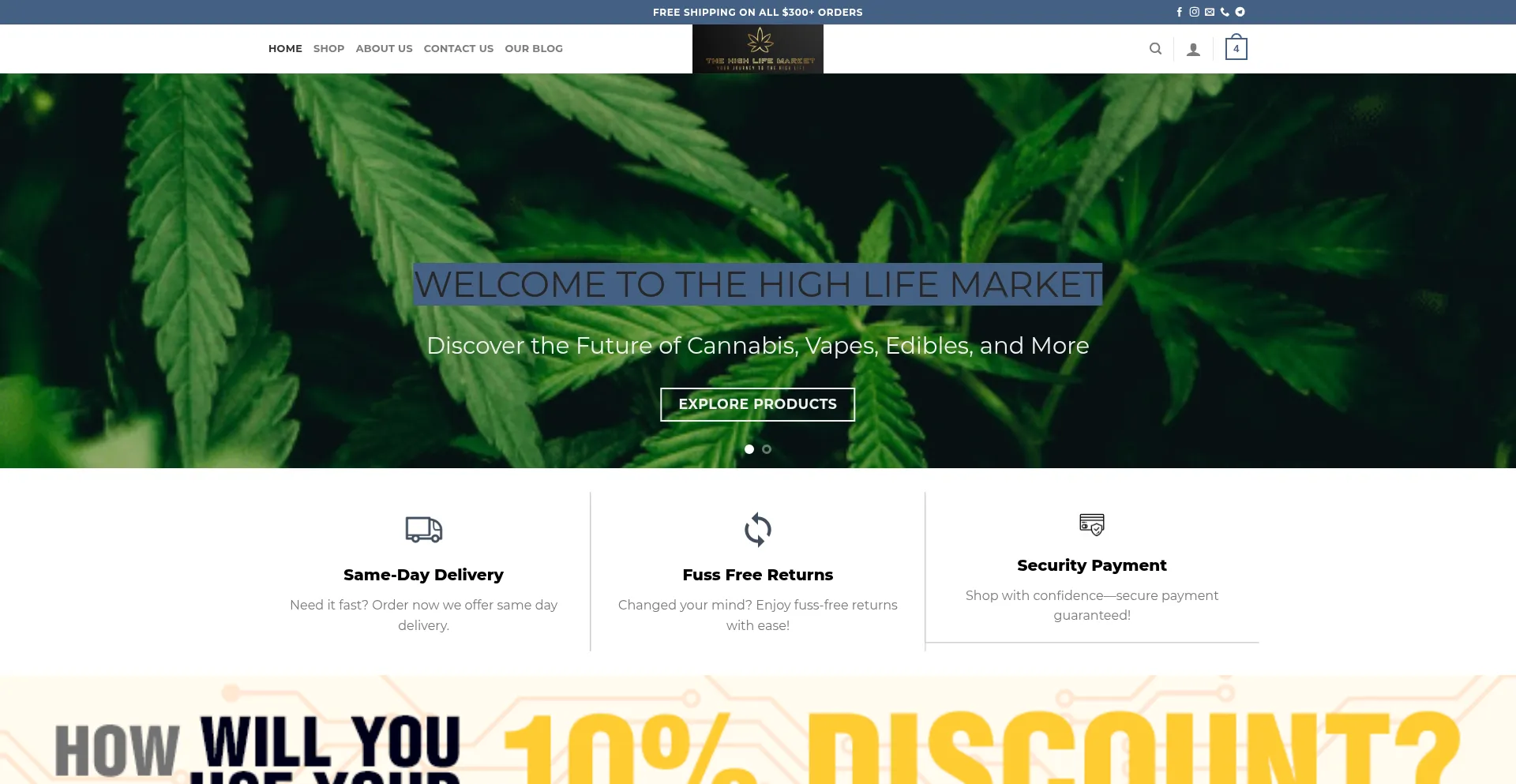 Website screenshot of Thehighlifemarket.com