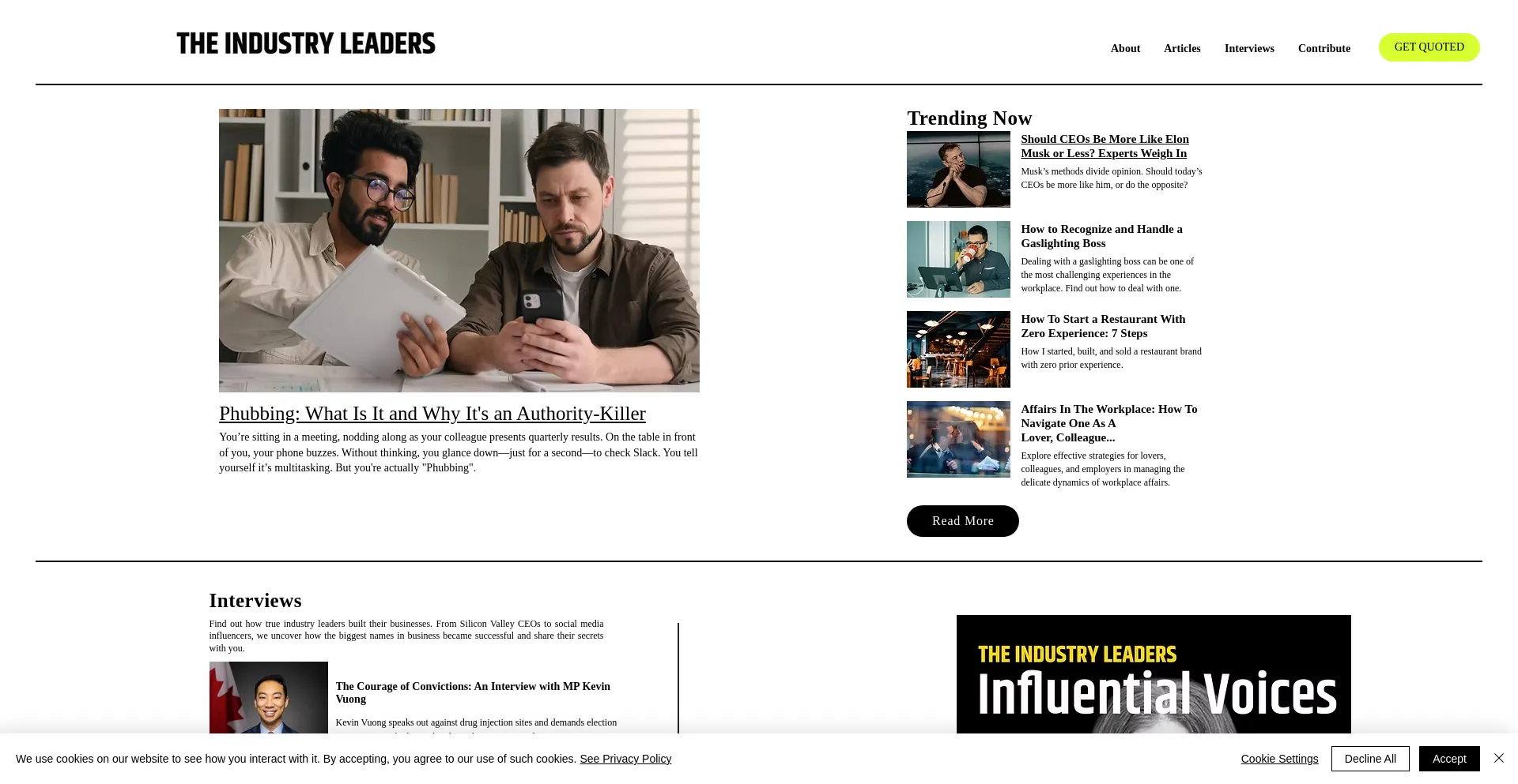Website screenshot of Theindustryleaders.org