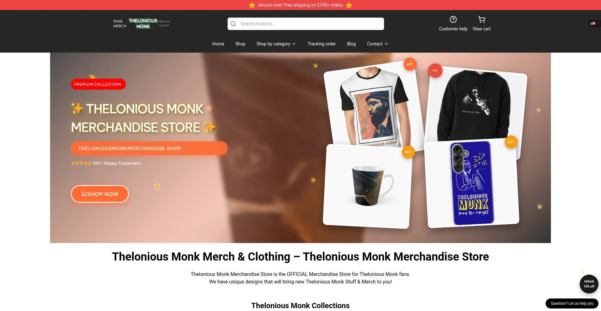 Website screenshot of Theloniousmonkmerchandise.shop