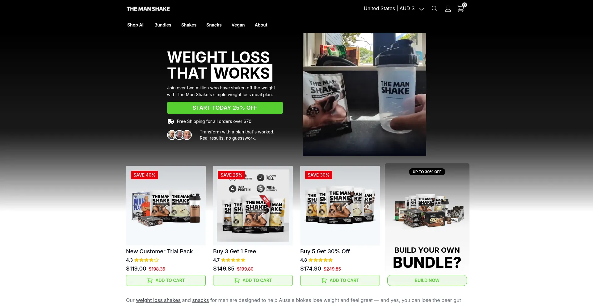 Website screenshot of Themanshake.com.au
