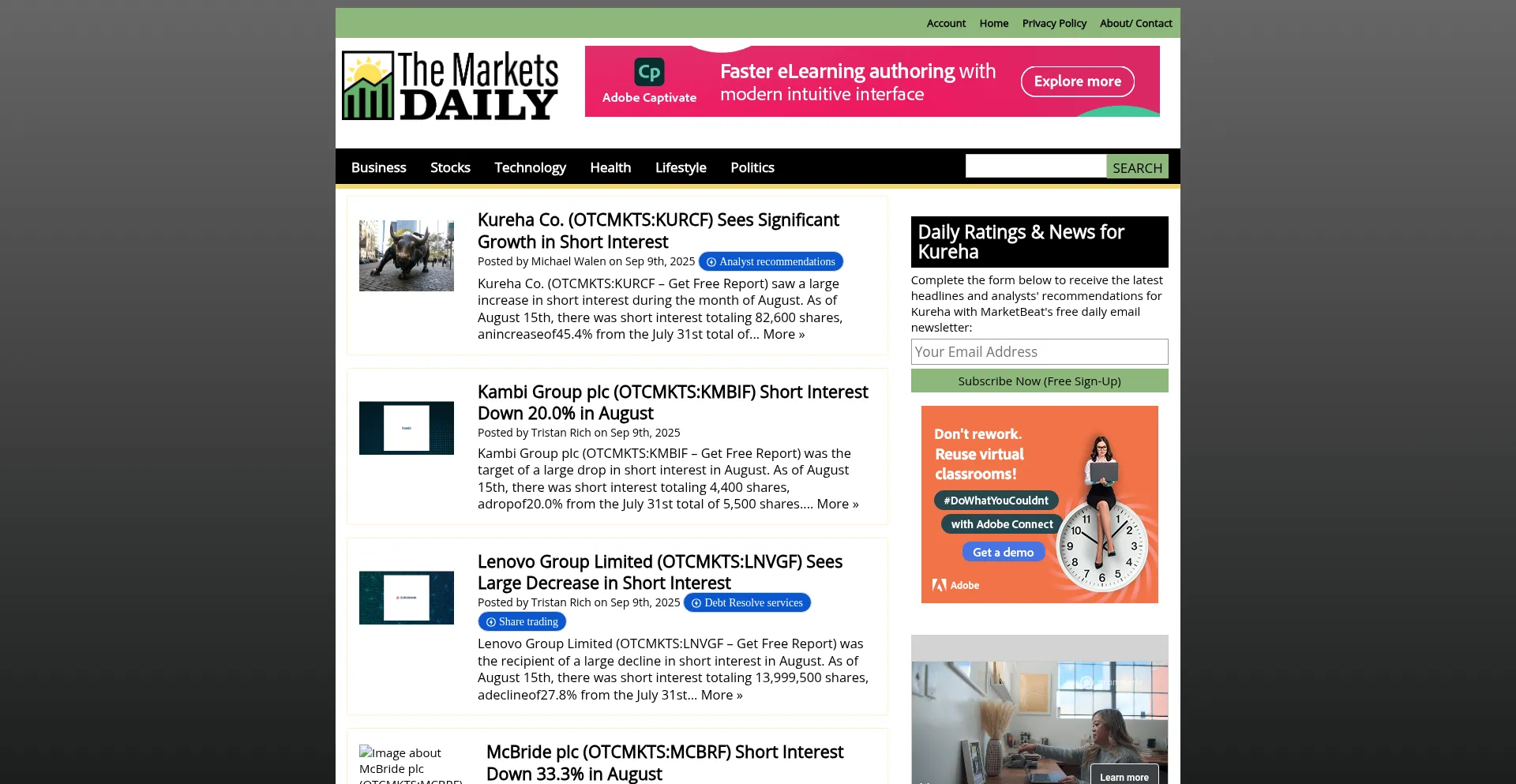 Website screenshot of Themarketsdaily.com