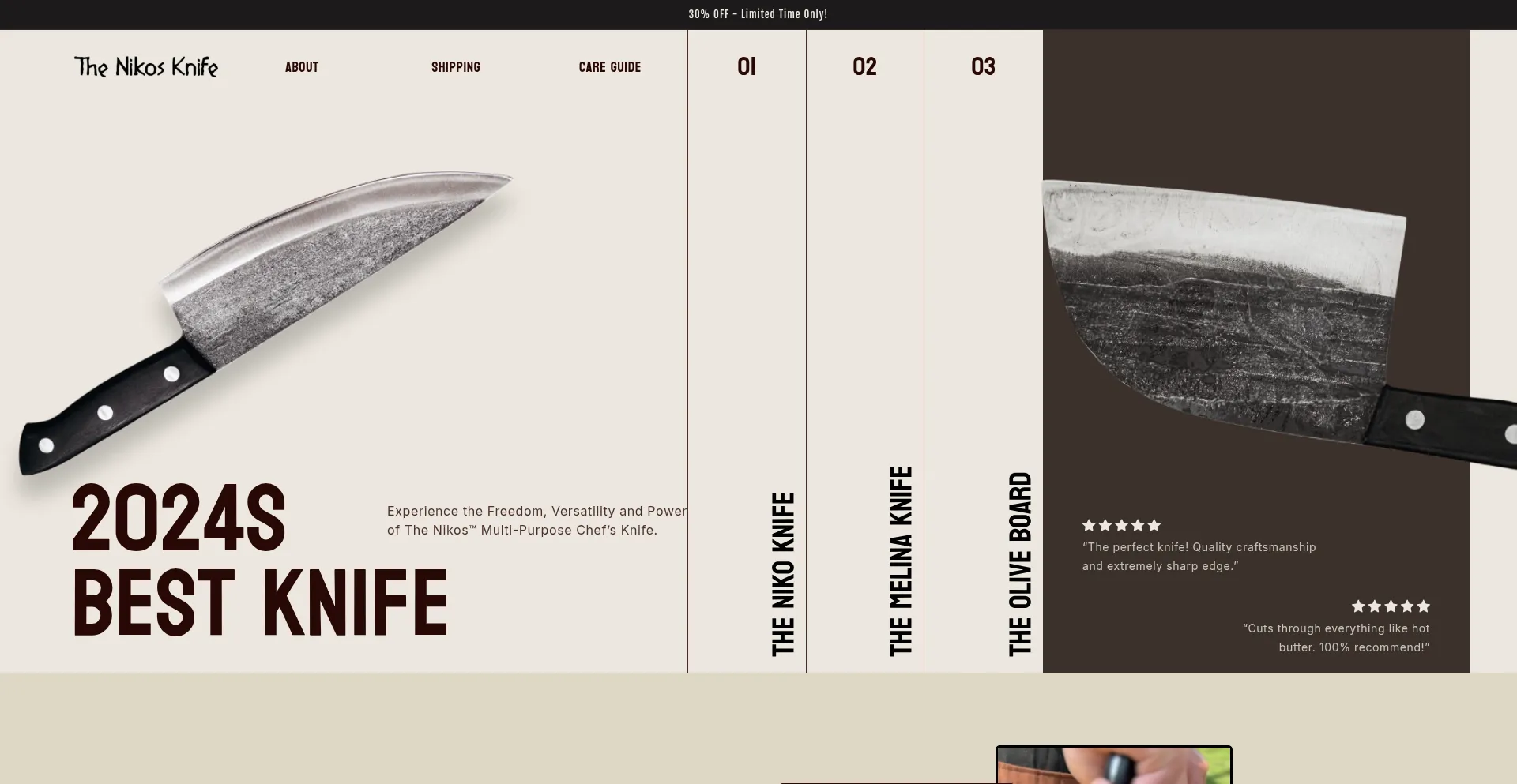 Website screenshot of Thenikosknife.com