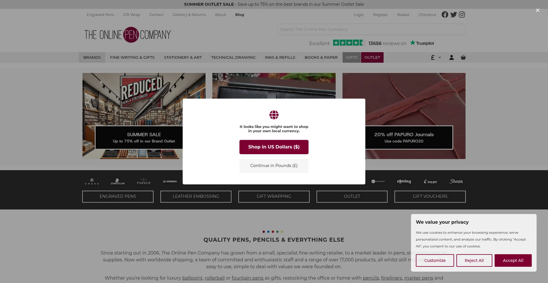 Website screenshot of Theonlinepencompany.com