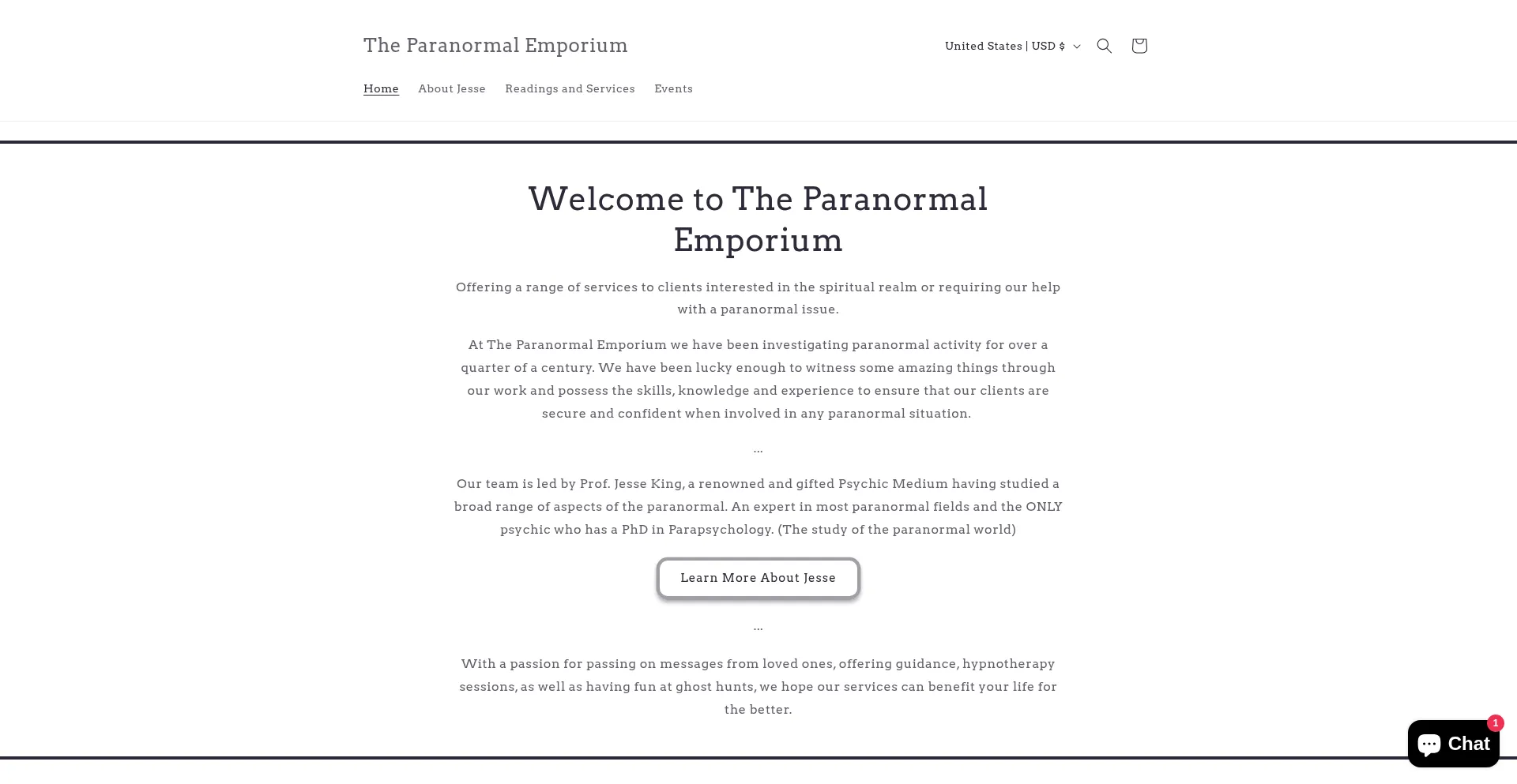 Website screenshot of Theparanormalemporium.co.uk