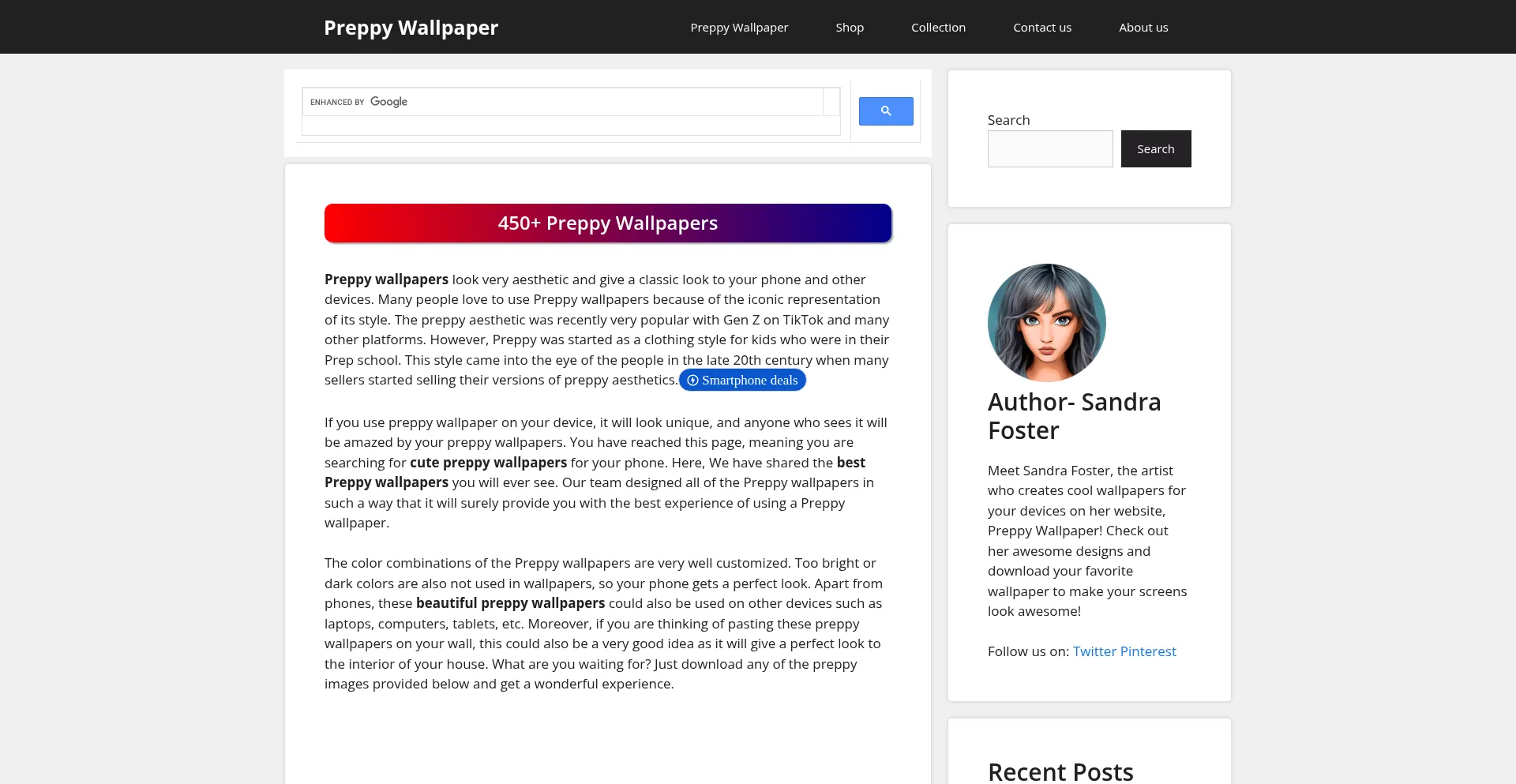 Website screenshot of Thepreppywallpaper.net