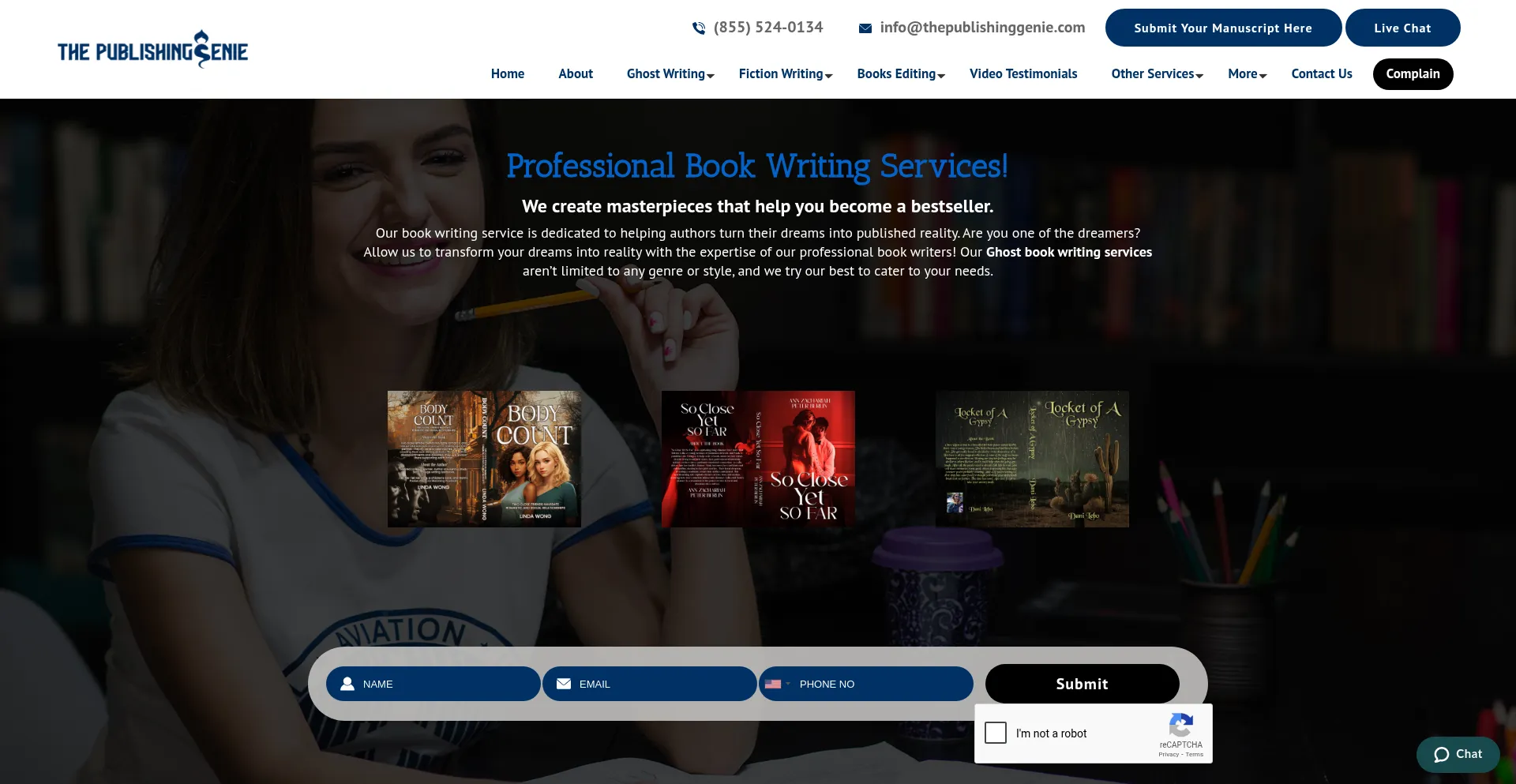 Website screenshot of Thepublishinggenie.com