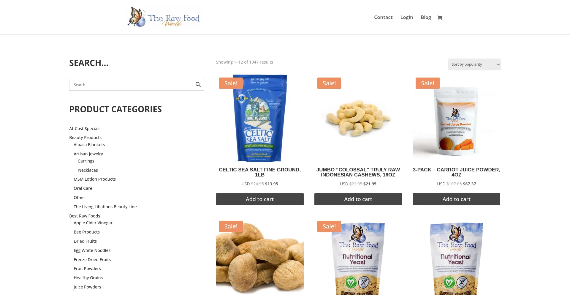 Website screenshot of Therawfoodworld.com