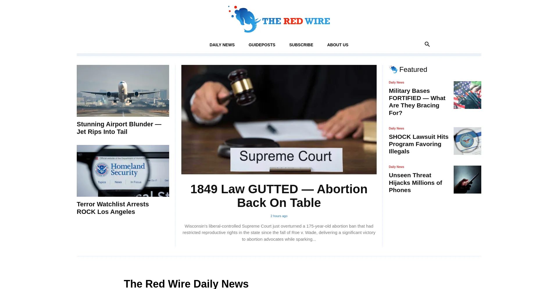 Website screenshot of Theredwire.com