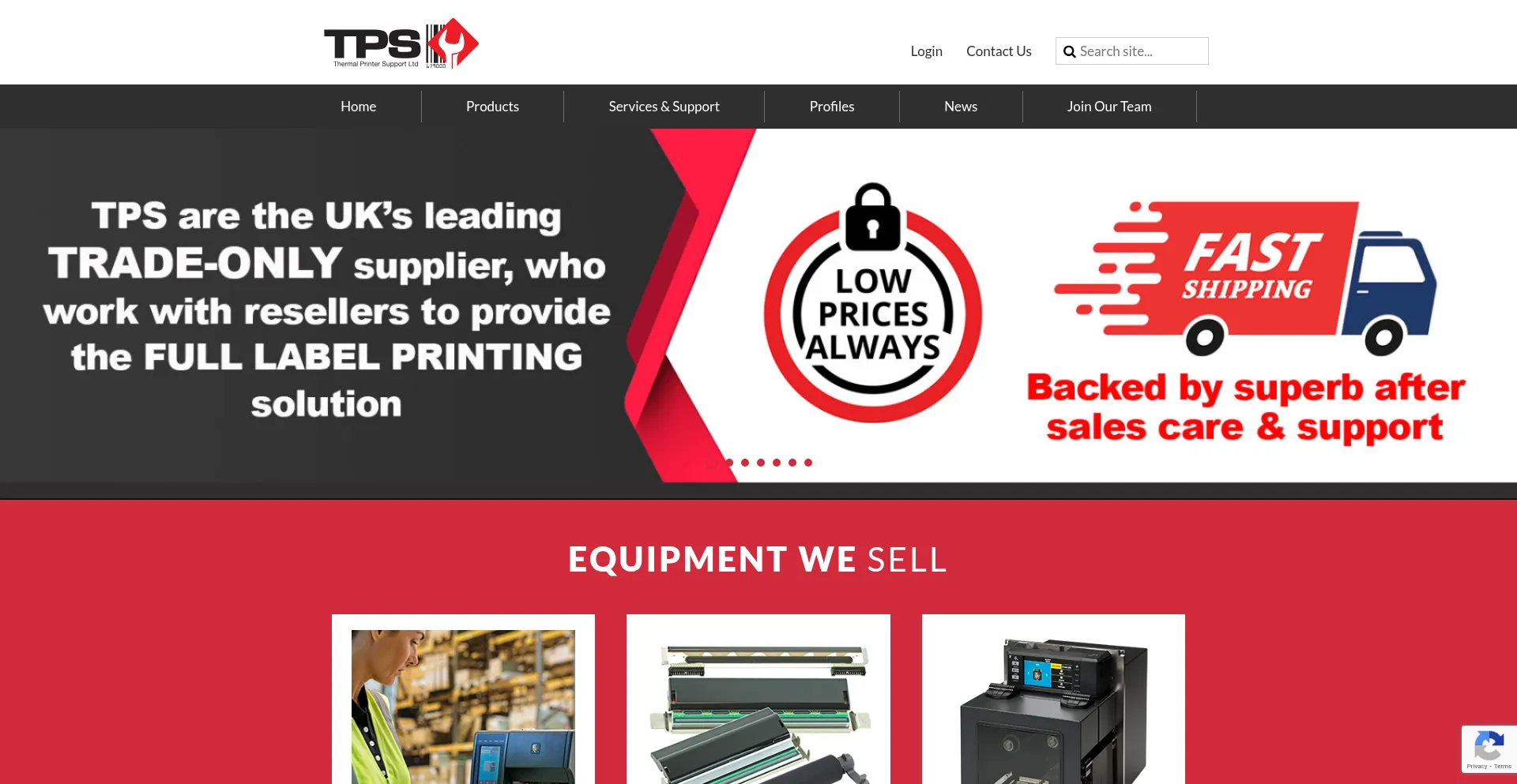 Website screenshot of Thermalprintersupport.com