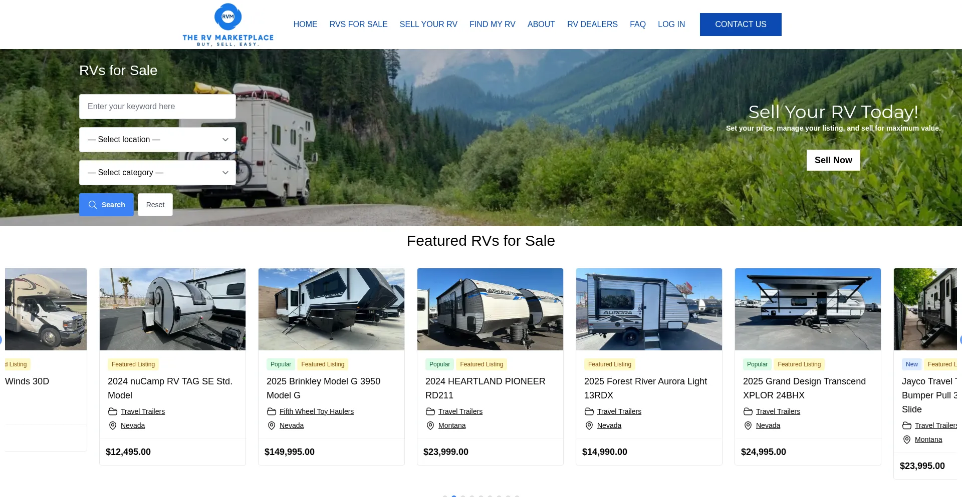 Website screenshot of Thervmarketplace.com