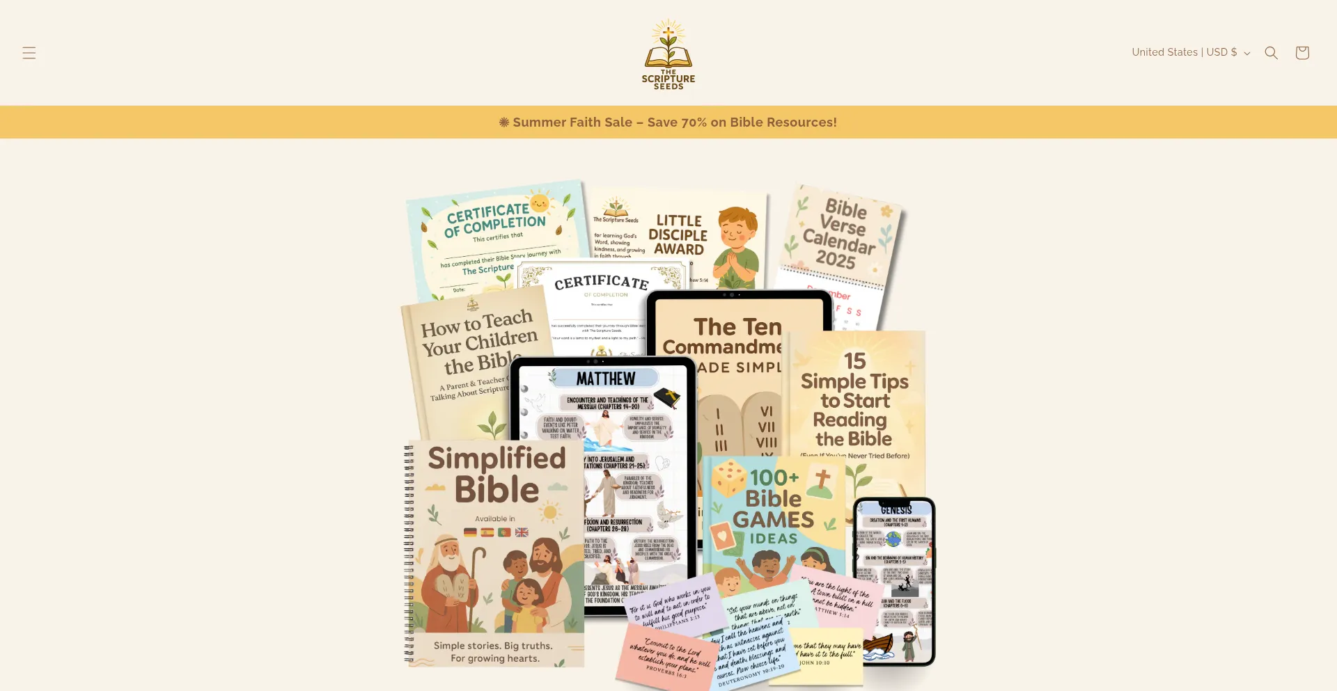 Website screenshot of Thescriptureseeds.com