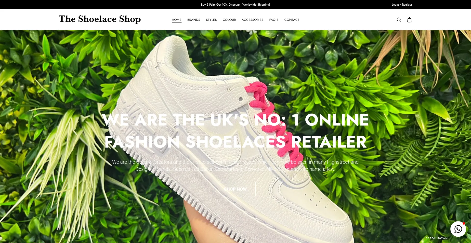 Website screenshot of Theshoelaceshop.com