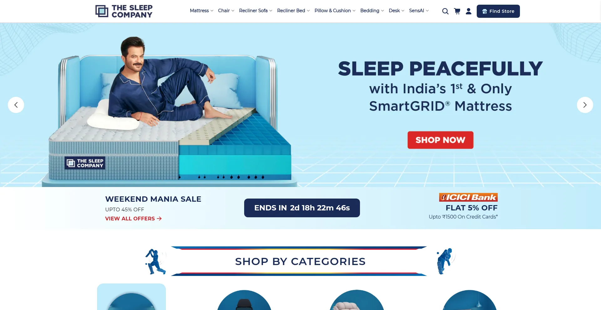 Website screenshot of Thesleepcompany.in