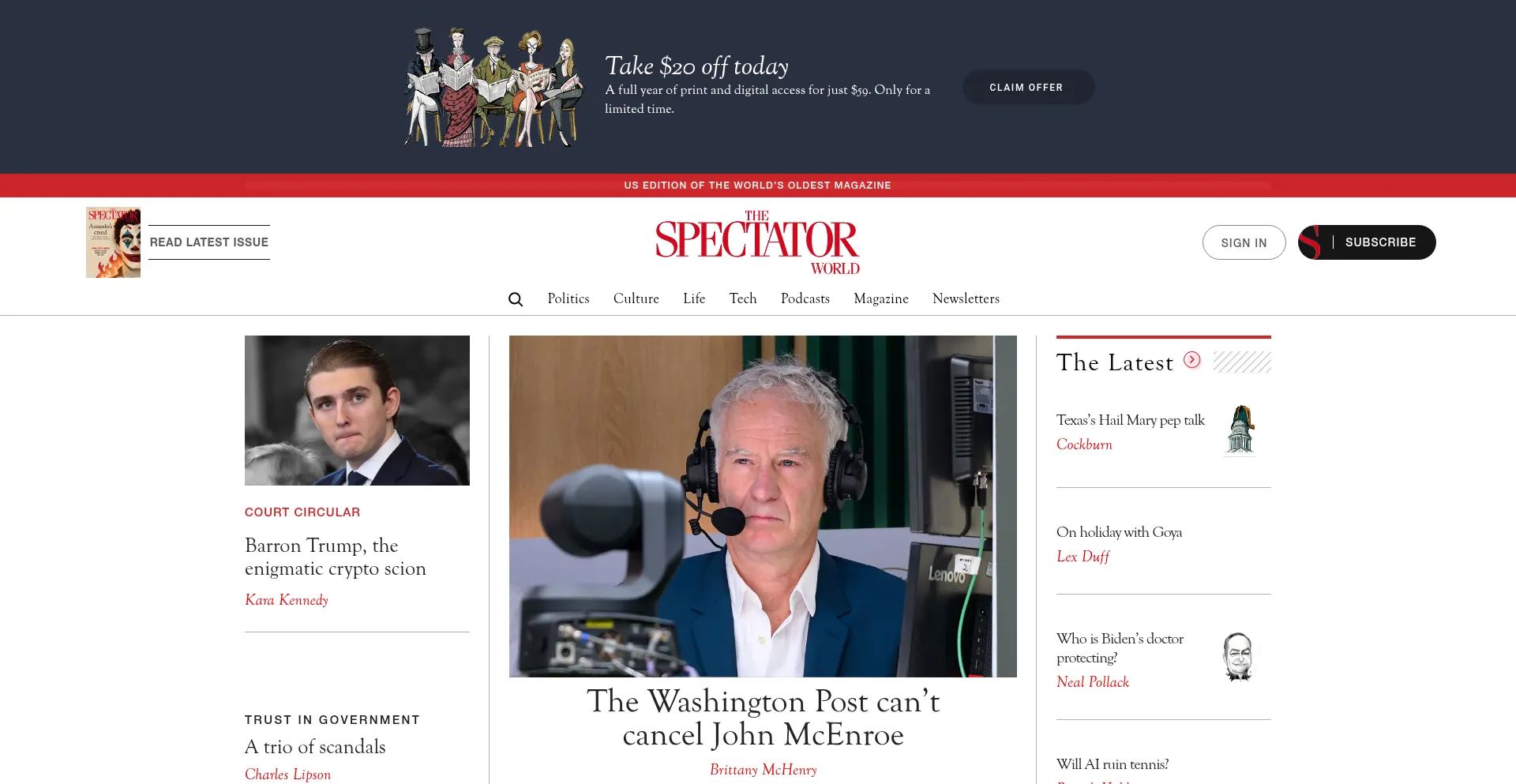Website screenshot of Thespectator.com