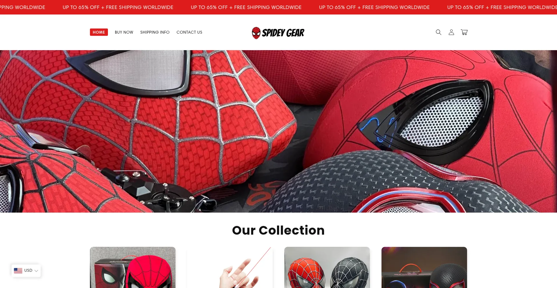 Website screenshot of Thespideygear.com