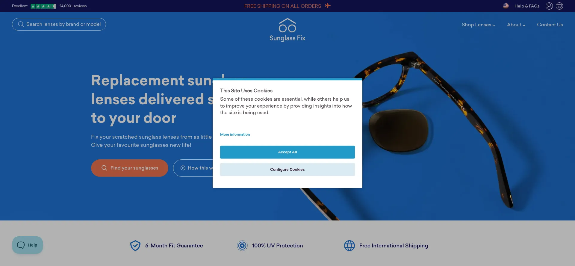 Website screenshot of Thesunglassfix.com