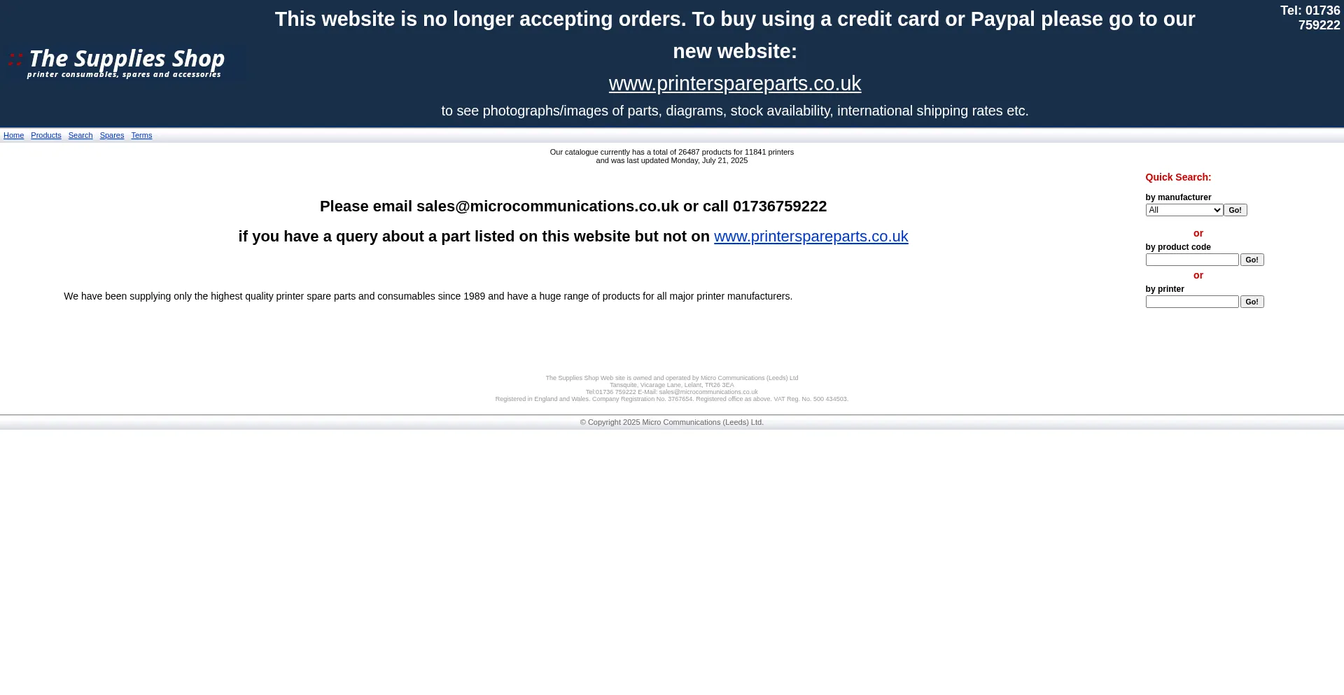 Website screenshot of Thesuppliesshop.com