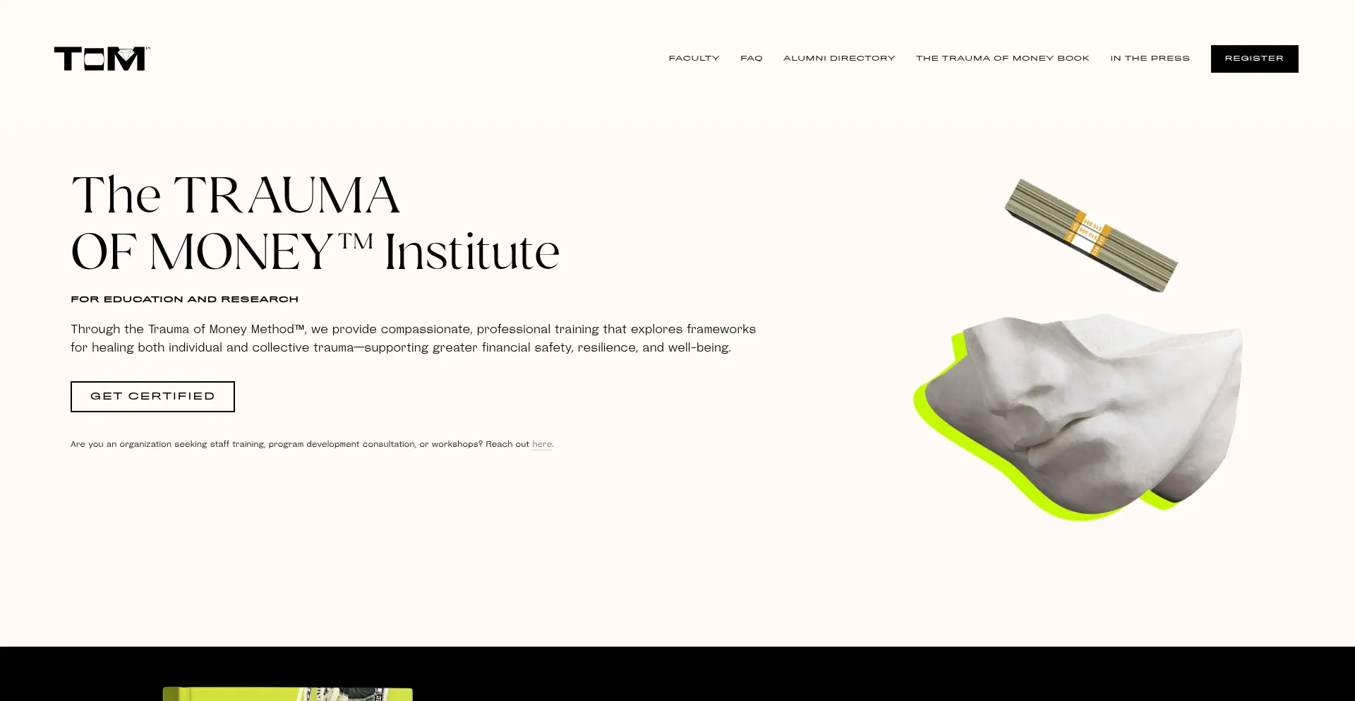 Website screenshot of Thetraumaofmoney.com