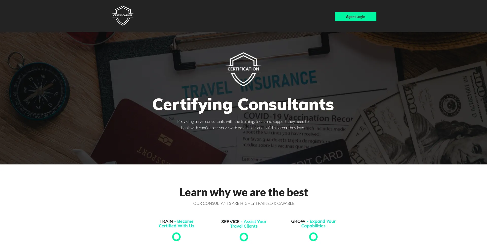 Website screenshot of Thetravelcertification.com
