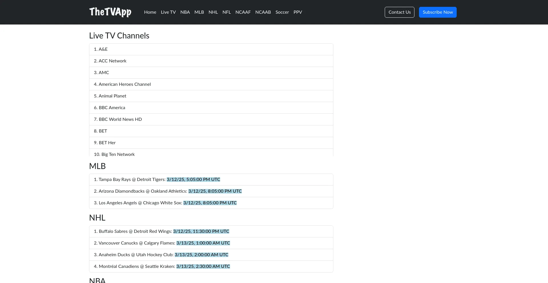 Website screenshot of Thetvapp.to