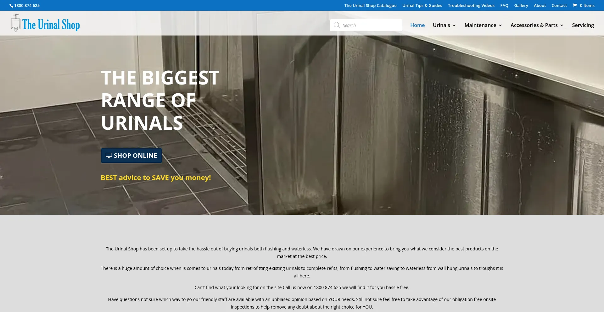 Website screenshot of Theurinalshop.com.au