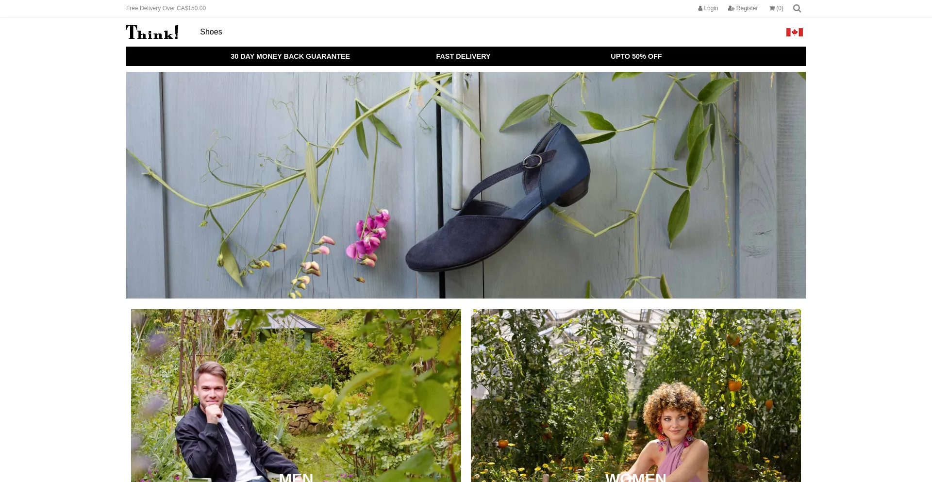 Website screenshot of Thinkshoescanada.com