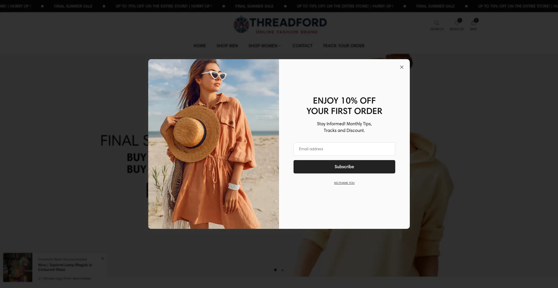 Website screenshot of Threadford.co.uk