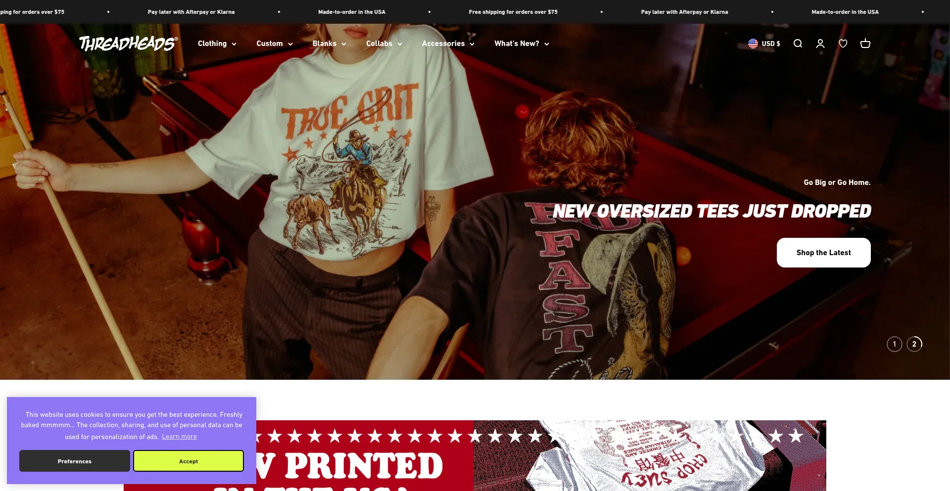 Website screenshot of Threadheads.com
