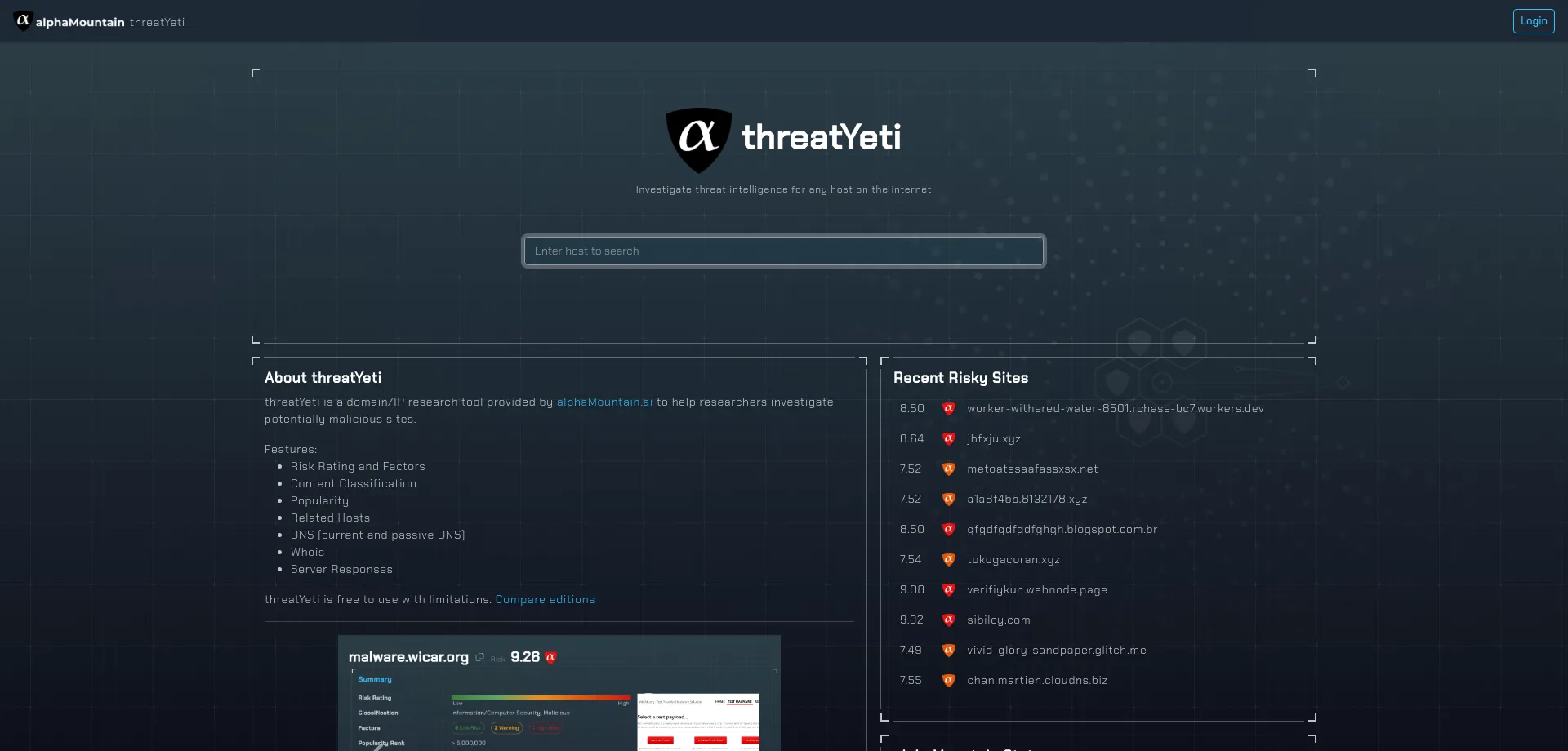 Website screenshot of Threatyeti.com