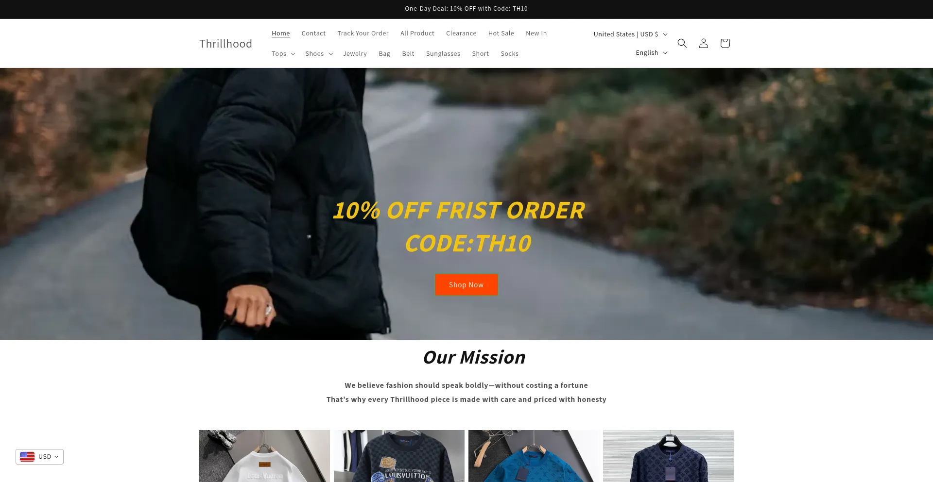 Website screenshot of Thrillhood.com
