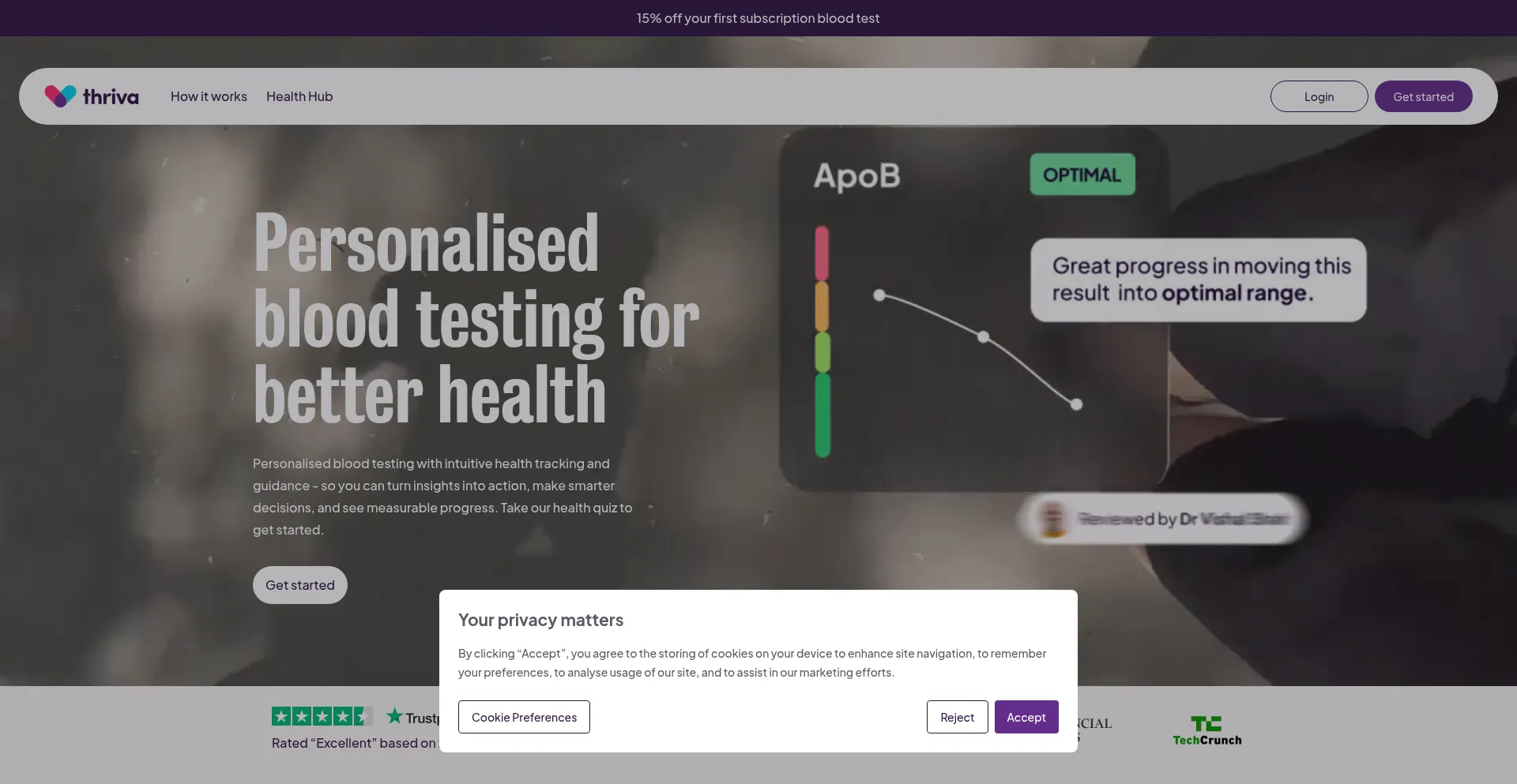 Website screenshot of Thriva.co